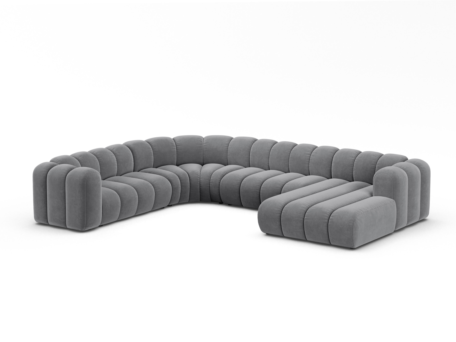 Velvet Modular Panoramic Left Corner Sofa, "Lupine", 6 Seats, 370x280x70