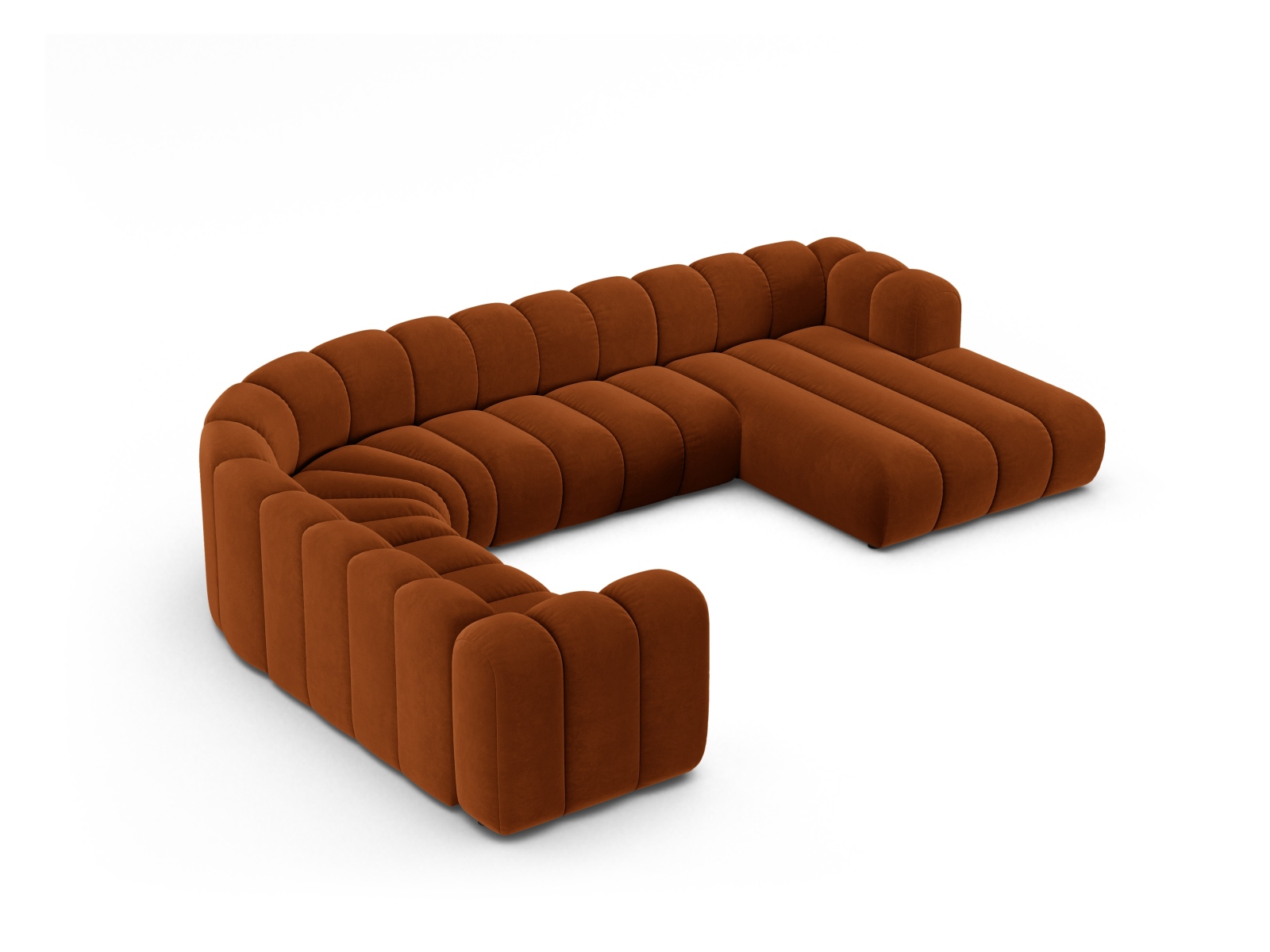Velvet Modular Panoramic Left Corner Sofa, "Lupine", 6 Seats, 370x280x70