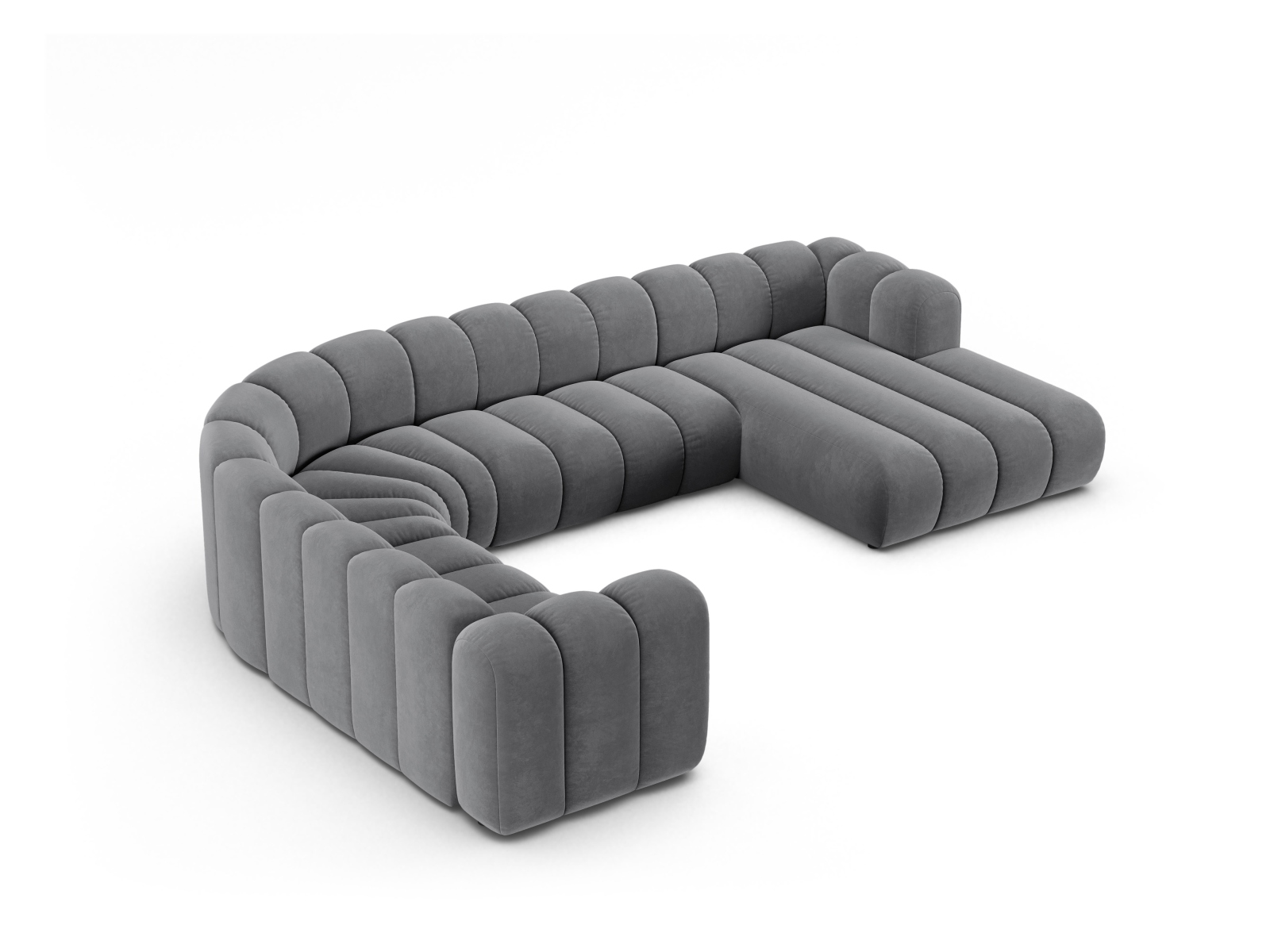 Velvet Modular Panoramic Left Corner Sofa, "Lupine", 6 Seats, 370x280x70