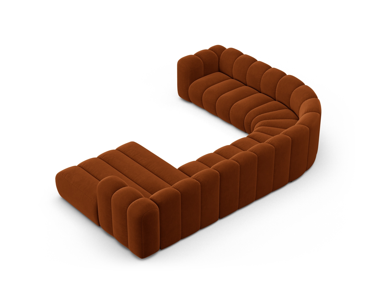 Velvet Modular Panoramic Left Corner Sofa, "Lupine", 6 Seats, 370x280x70