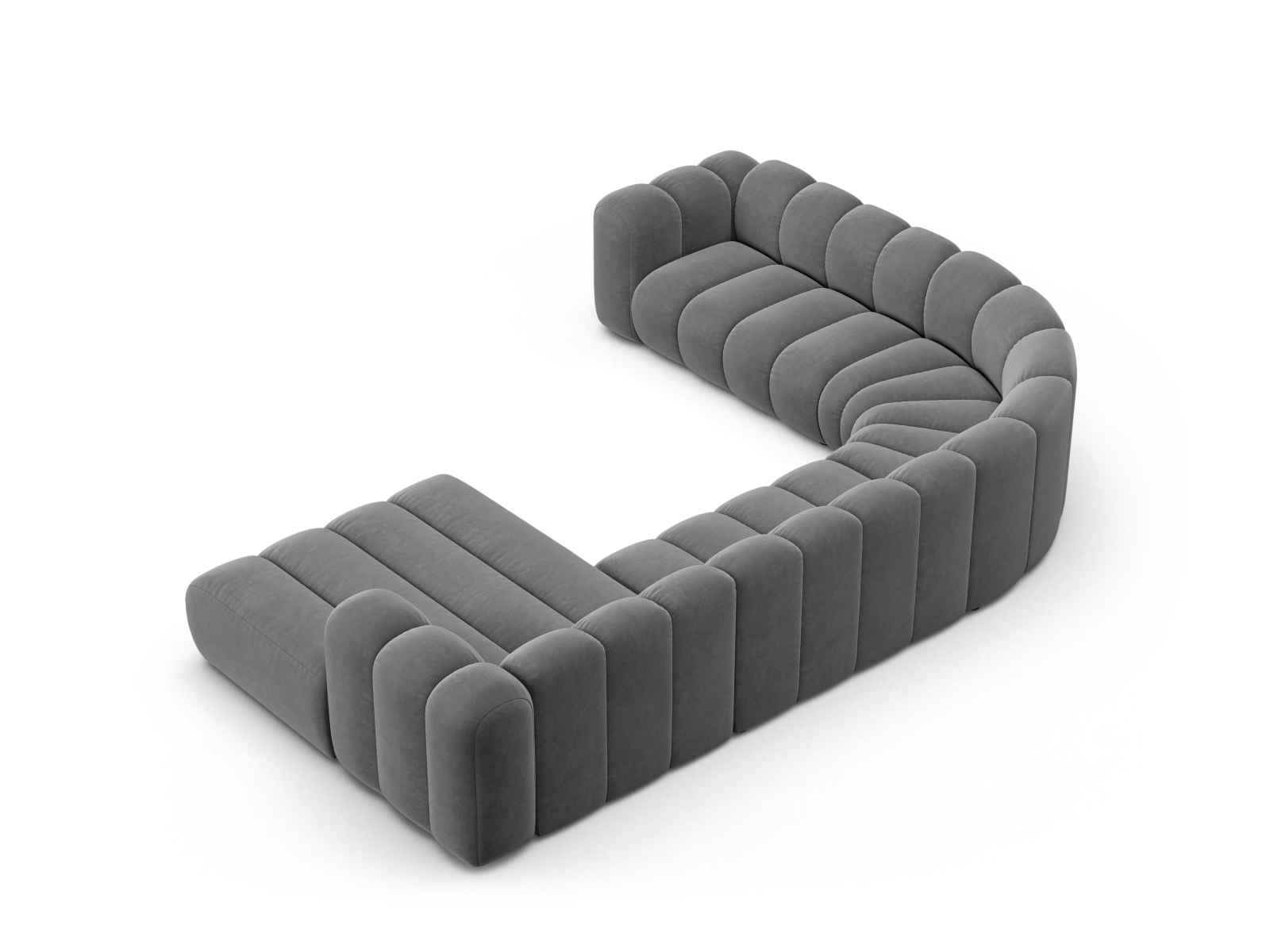 Velvet Modular Panoramic Left Corner Sofa, "Lupine", 6 Seats, 370x280x70