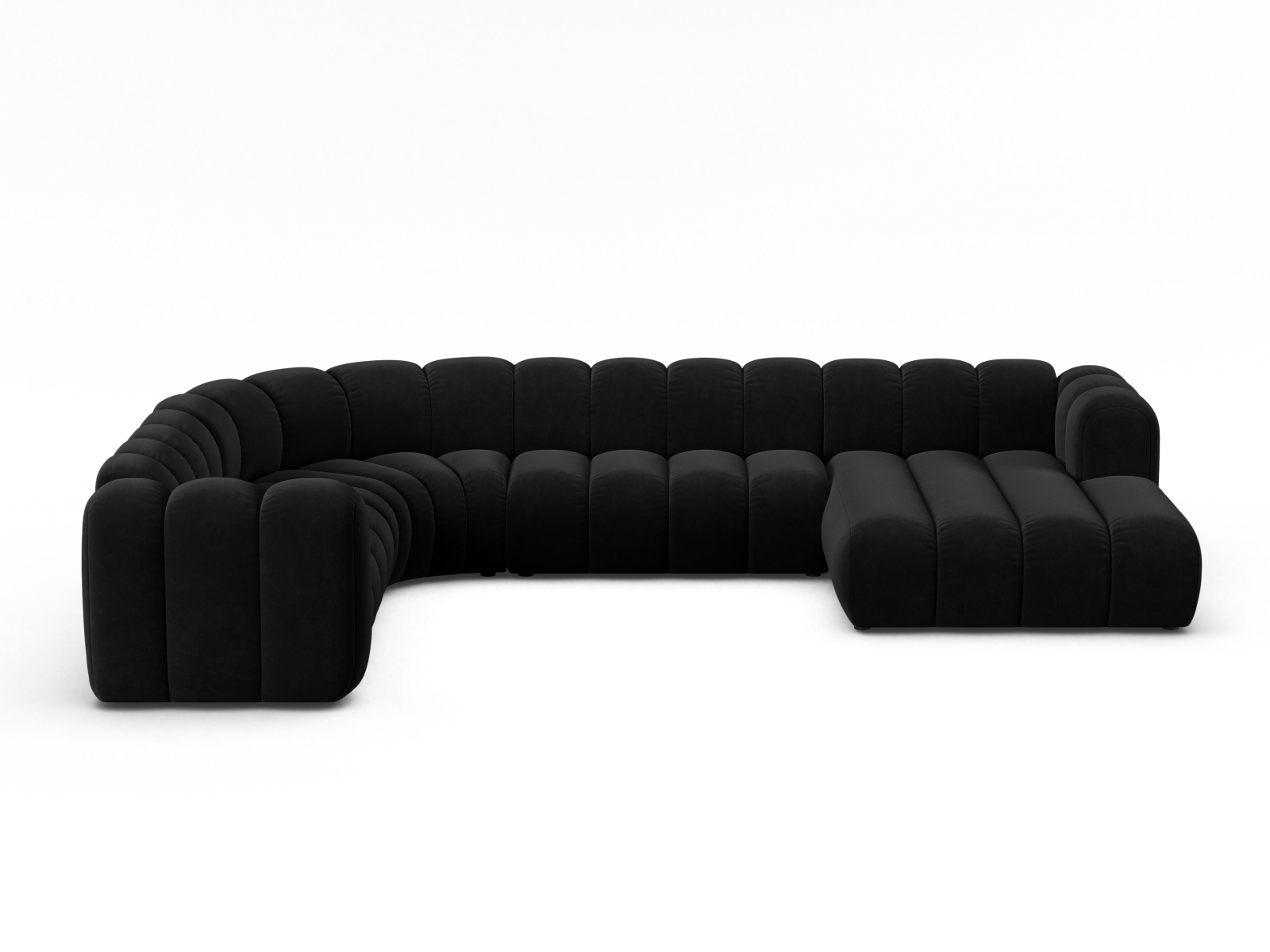 Velvet Modular Panoramic Left Corner Sofa, "Lupine", 6 Seats, 370x280x70