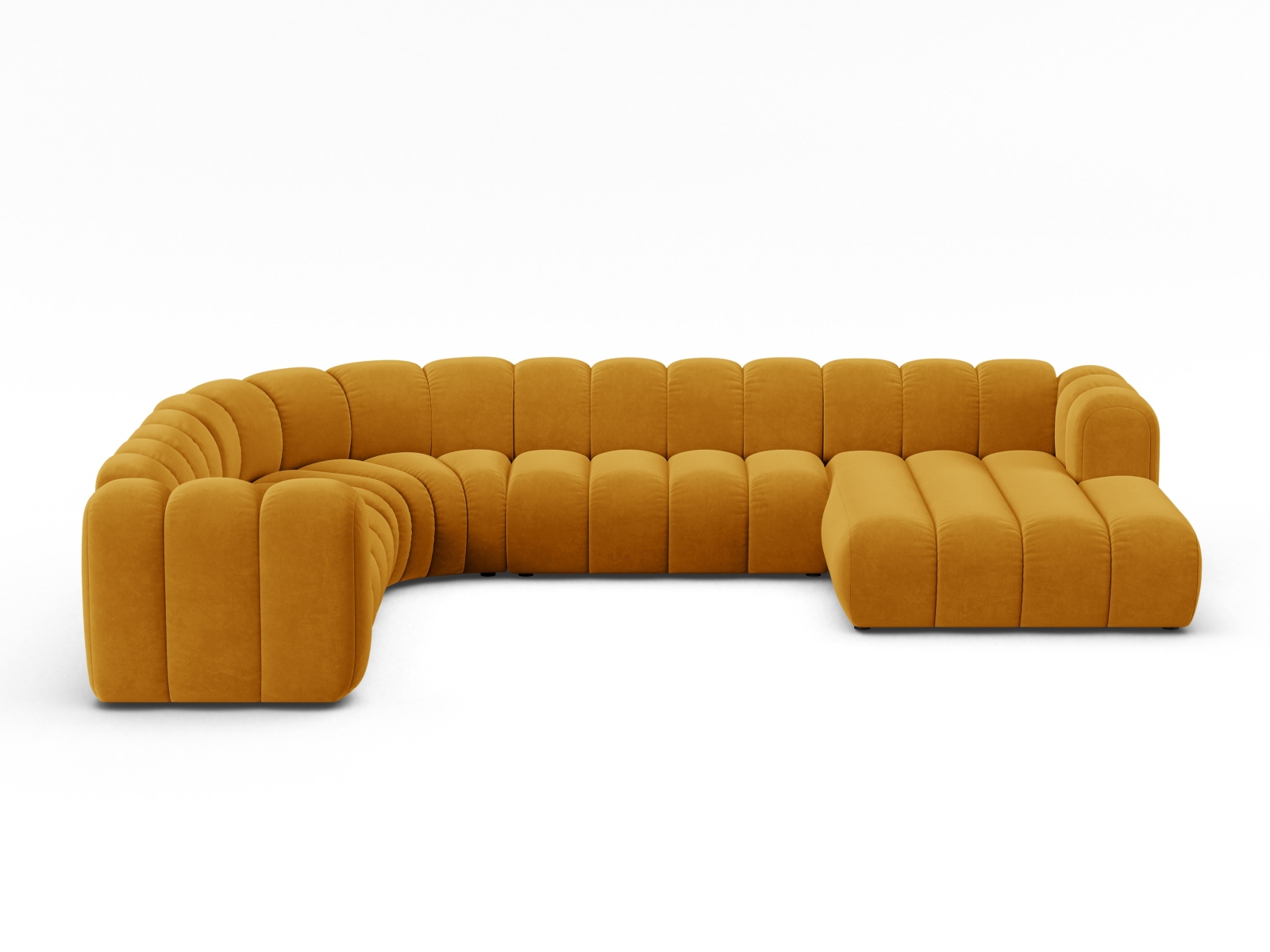 Velvet Modular Panoramic Left Corner Sofa, "Lupine", 6 Seats, 370x280x70
