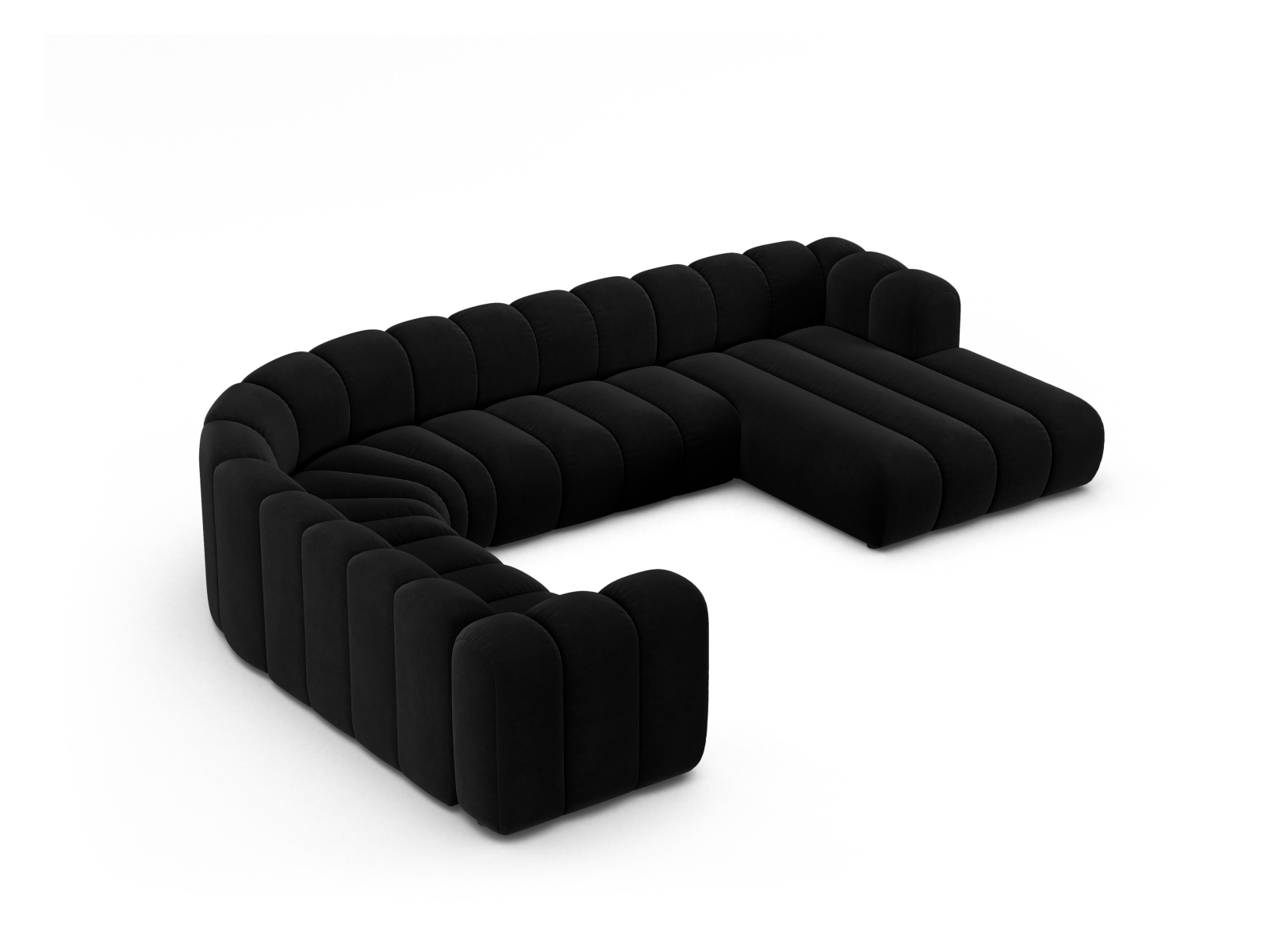 Velvet Modular Panoramic Left Corner Sofa, "Lupine", 6 Seats, 370x280x70
