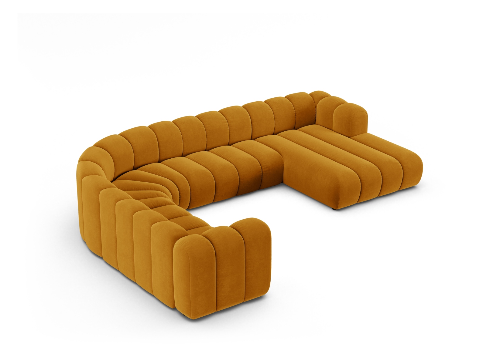 Velvet Modular Panoramic Left Corner Sofa, "Lupine", 6 Seats, 370x280x70