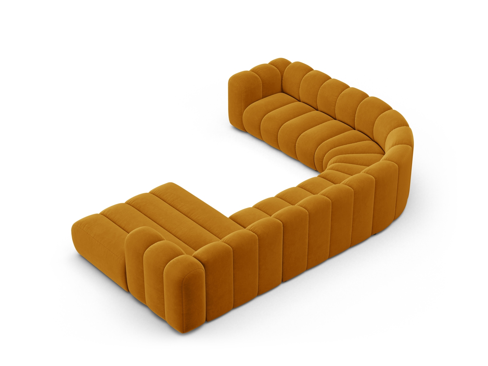 Velvet Modular Panoramic Left Corner Sofa, "Lupine", 6 Seats, 370x280x70