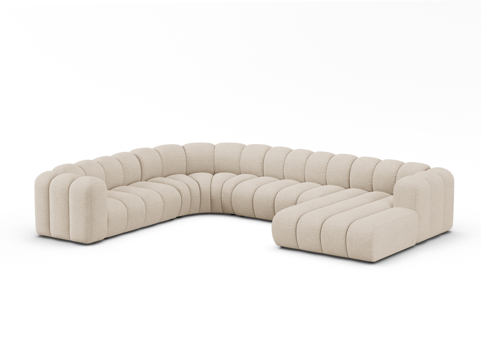 Boucle Modular Panoramic Left Corner Sofa, "Lupine", 6 Seats, 370x280x70