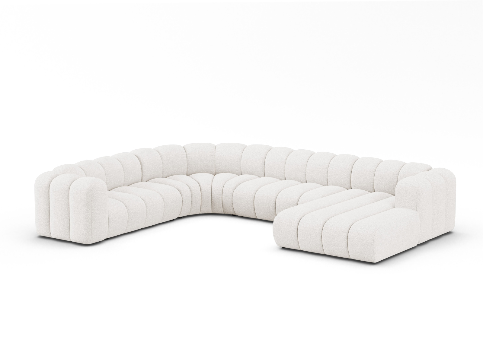 Boucle Modular Panoramic Left Corner Sofa, "Lupine", 6 Seats, 370x280x70