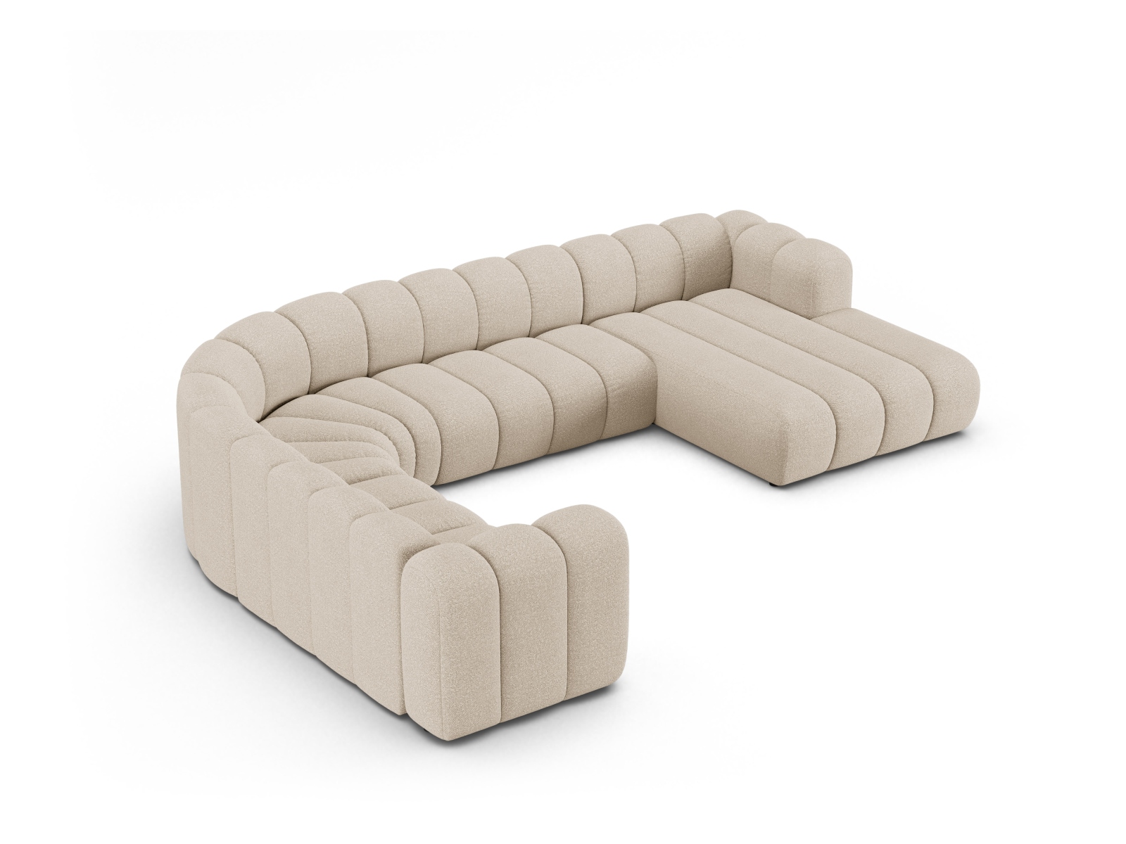 Boucle Modular Panoramic Left Corner Sofa, "Lupine", 6 Seats, 370x280x70