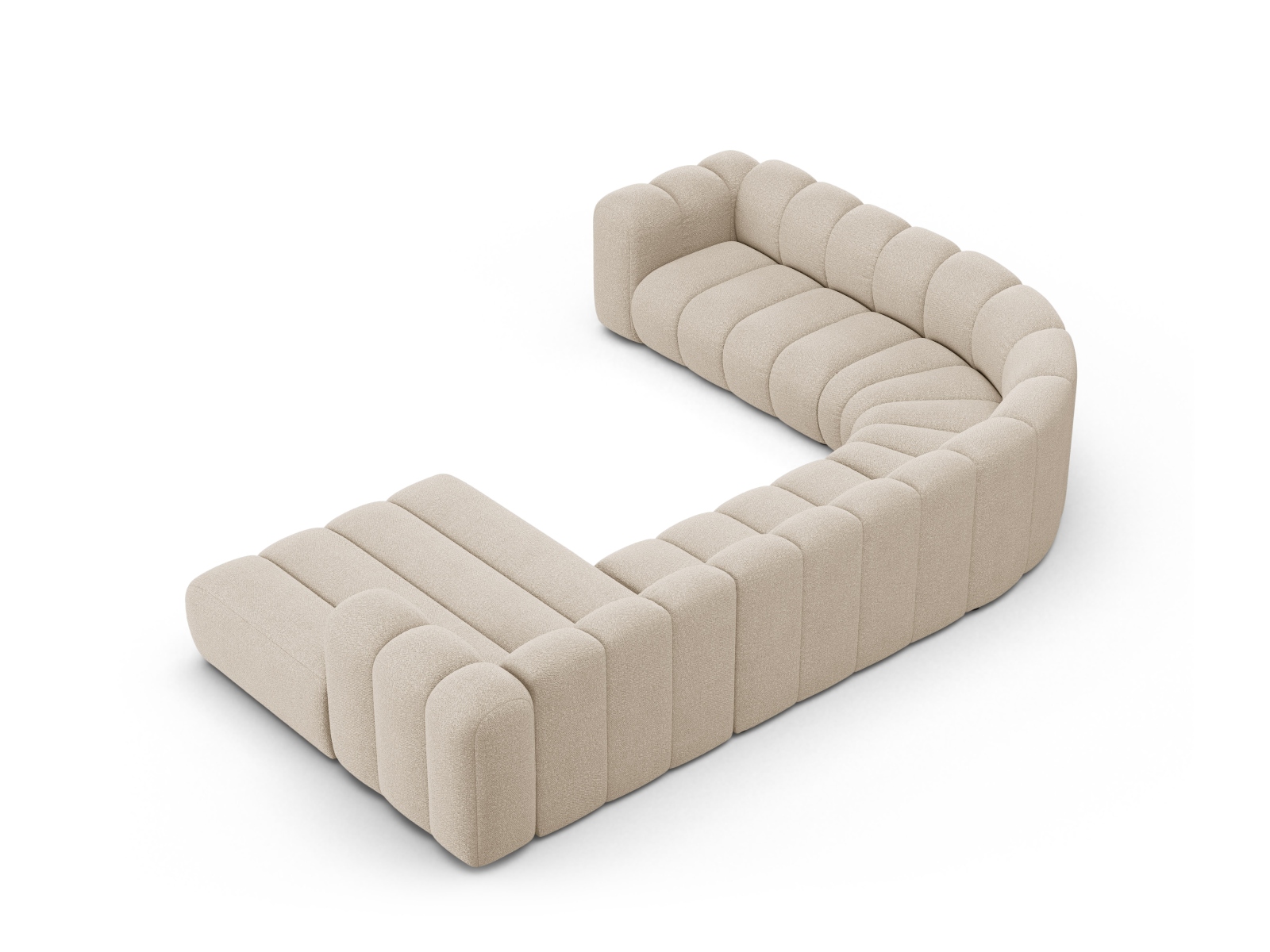 Boucle Modular Panoramic Left Corner Sofa, "Lupine", 6 Seats, 370x280x70