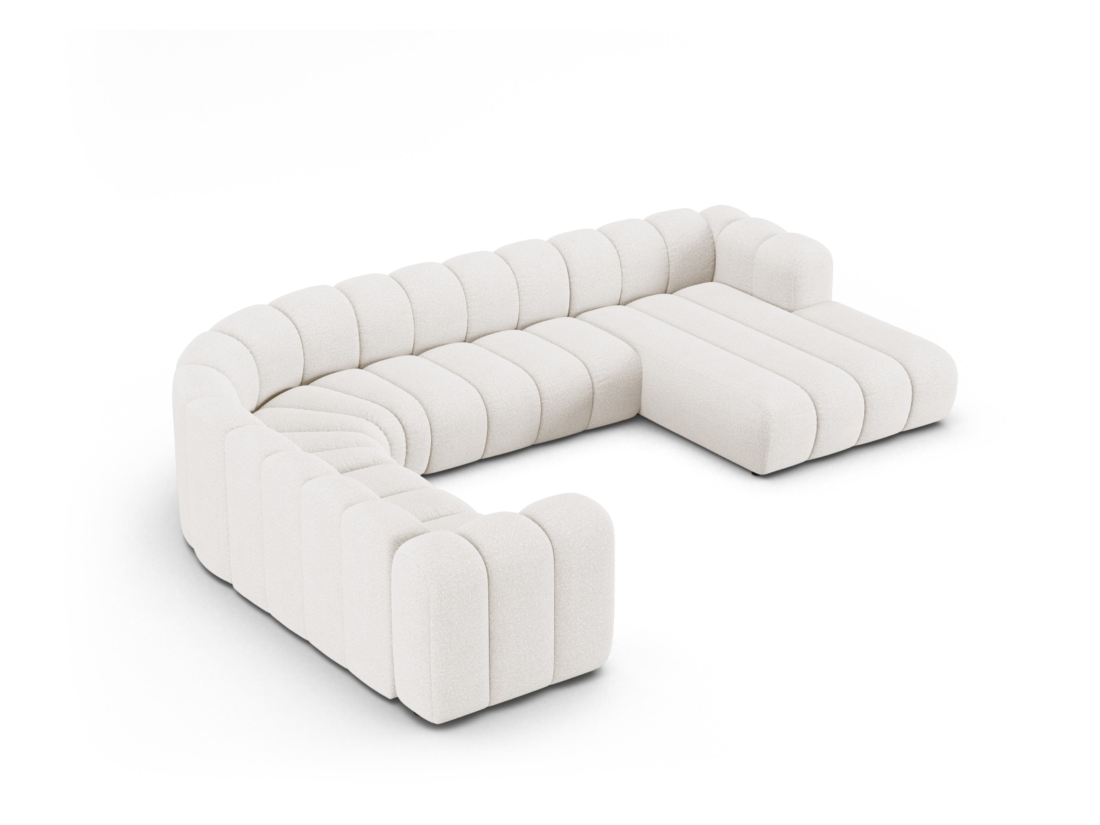 Boucle Modular Panoramic Left Corner Sofa, "Lupine", 6 Seats, 370x280x70