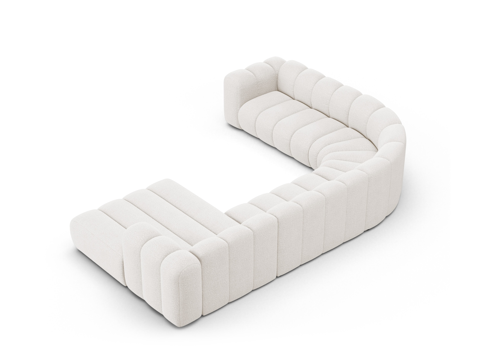 Boucle Modular Panoramic Left Corner Sofa, "Lupine", 6 Seats, 370x280x70