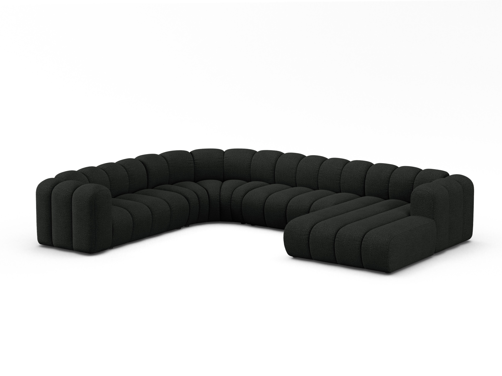 Boucle Modular Panoramic Left Corner Sofa, "Lupine", 6 Seats, 370x280x70