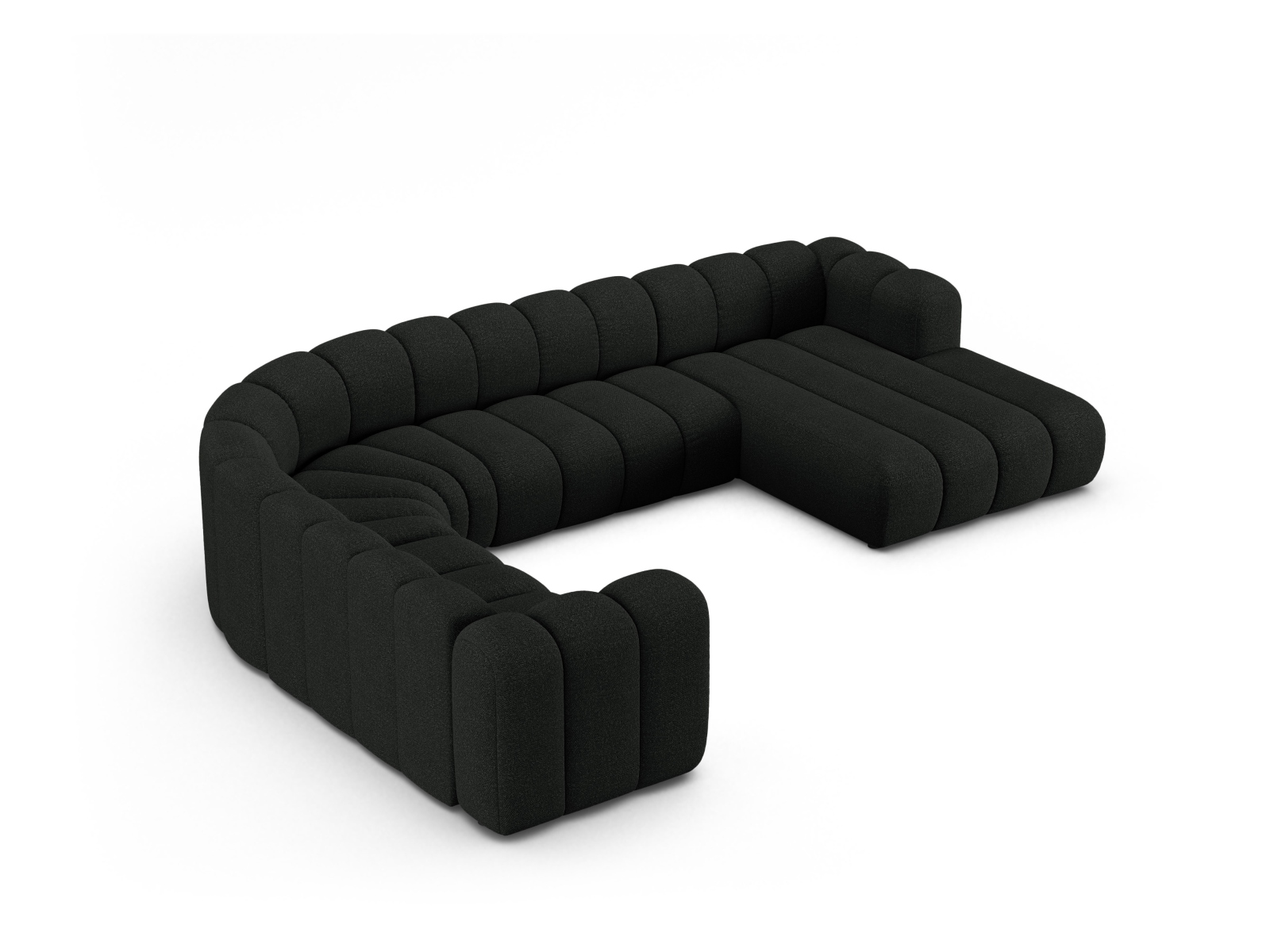 Boucle Modular Panoramic Left Corner Sofa, "Lupine", 6 Seats, 370x280x70