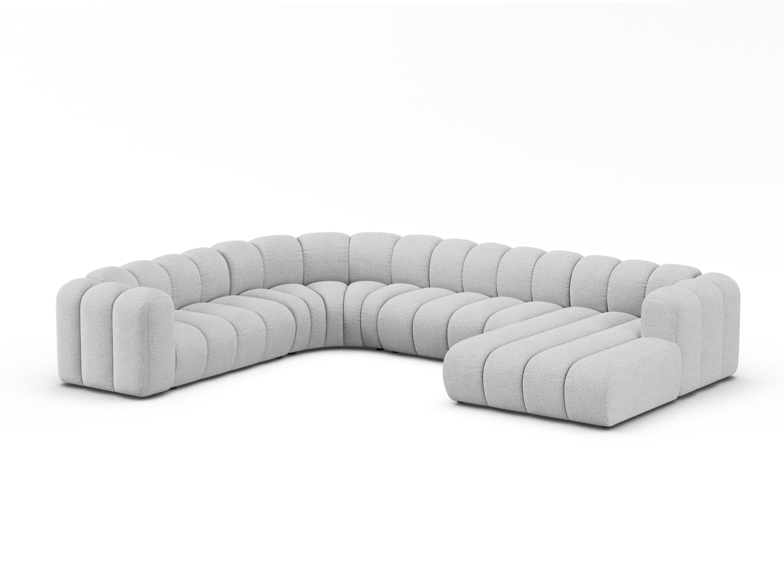 Boucle Modular Panoramic Left Corner Sofa, "Lupine", 6 Seats, 370x280x70