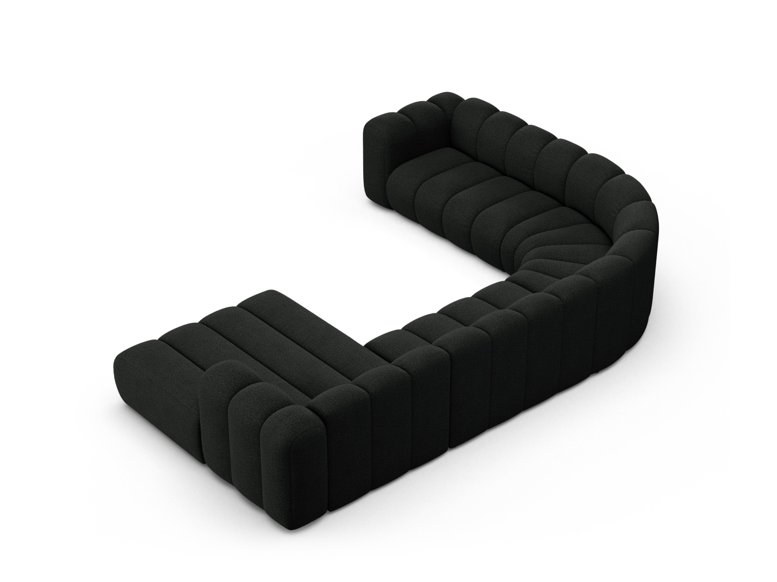 Boucle Modular Panoramic Left Corner Sofa, "Lupine", 6 Seats, 370x280x70