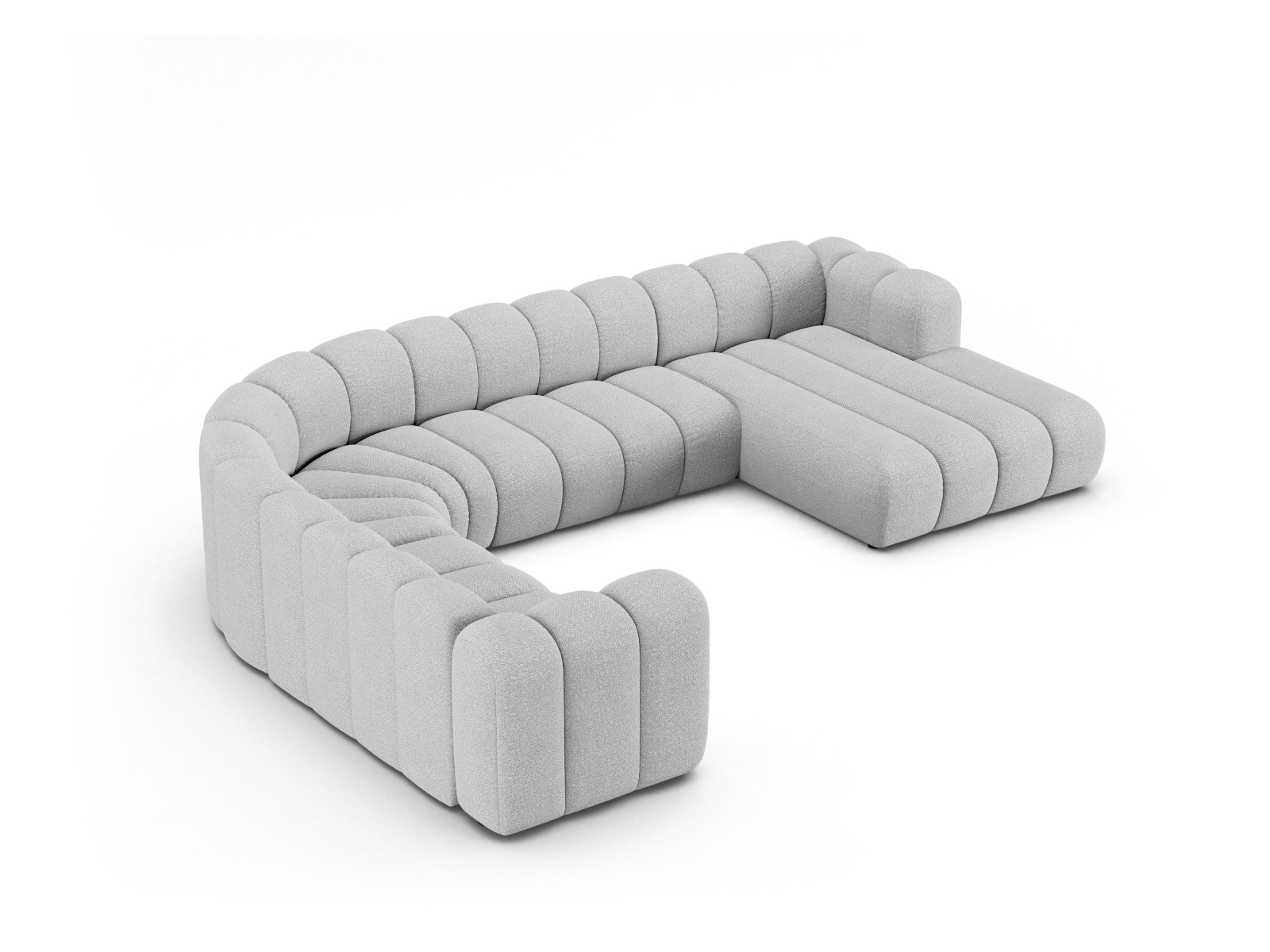 Boucle Modular Panoramic Left Corner Sofa, "Lupine", 6 Seats, 370x280x70