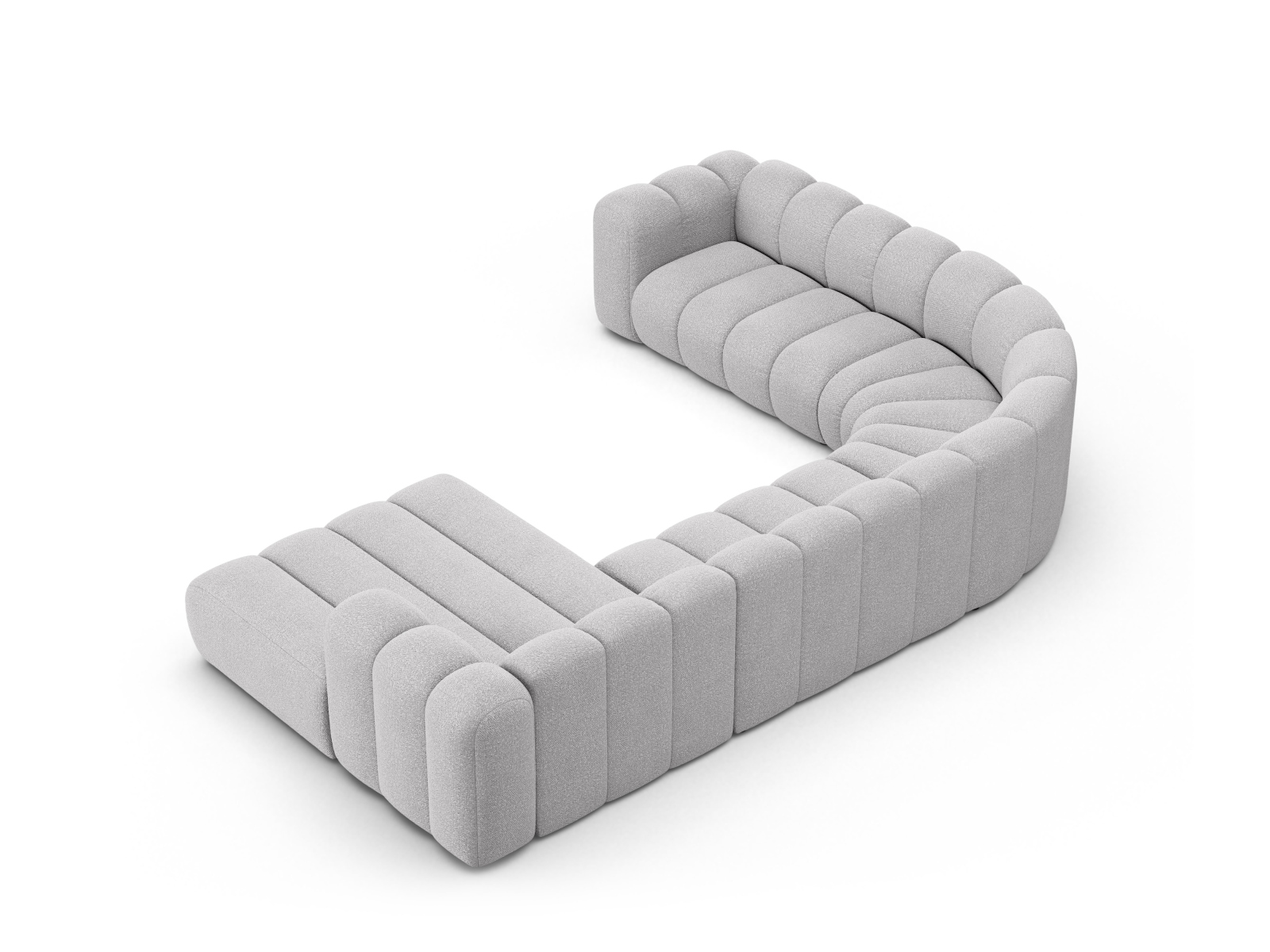 Boucle Modular Panoramic Left Corner Sofa, "Lupine", 6 Seats, 370x280x70
