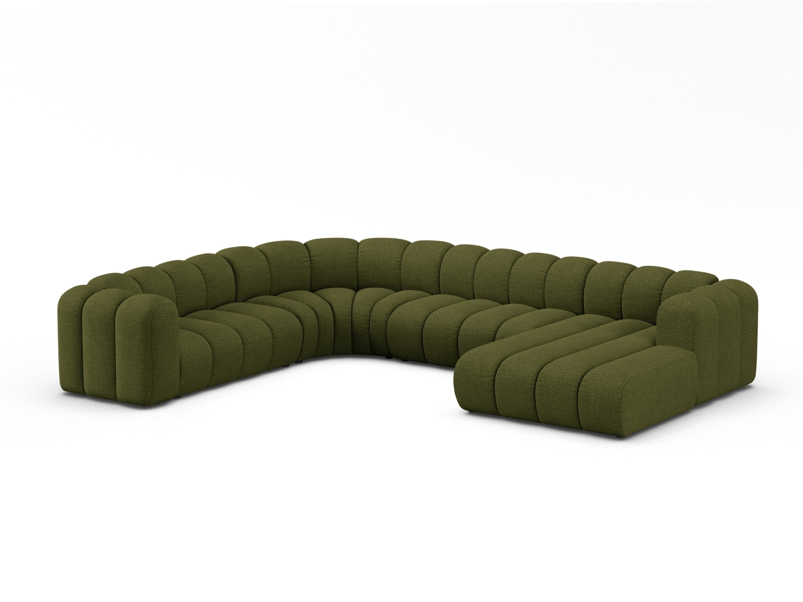 Boucle Modular Panoramic Left Corner Sofa, "Lupine", 6 Seats, 370x280x70
