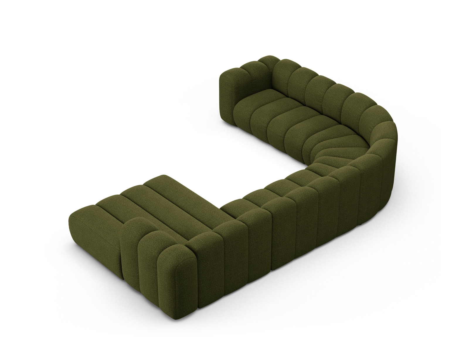 Boucle Modular Panoramic Left Corner Sofa, "Lupine", 6 Seats, 370x280x70