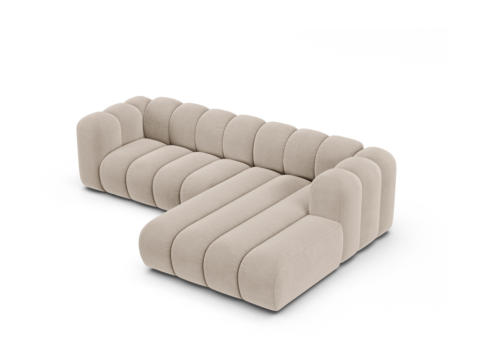 Velvet Modular Right Corner Sofa, "Lupine", 4 Seats, 260x177x70