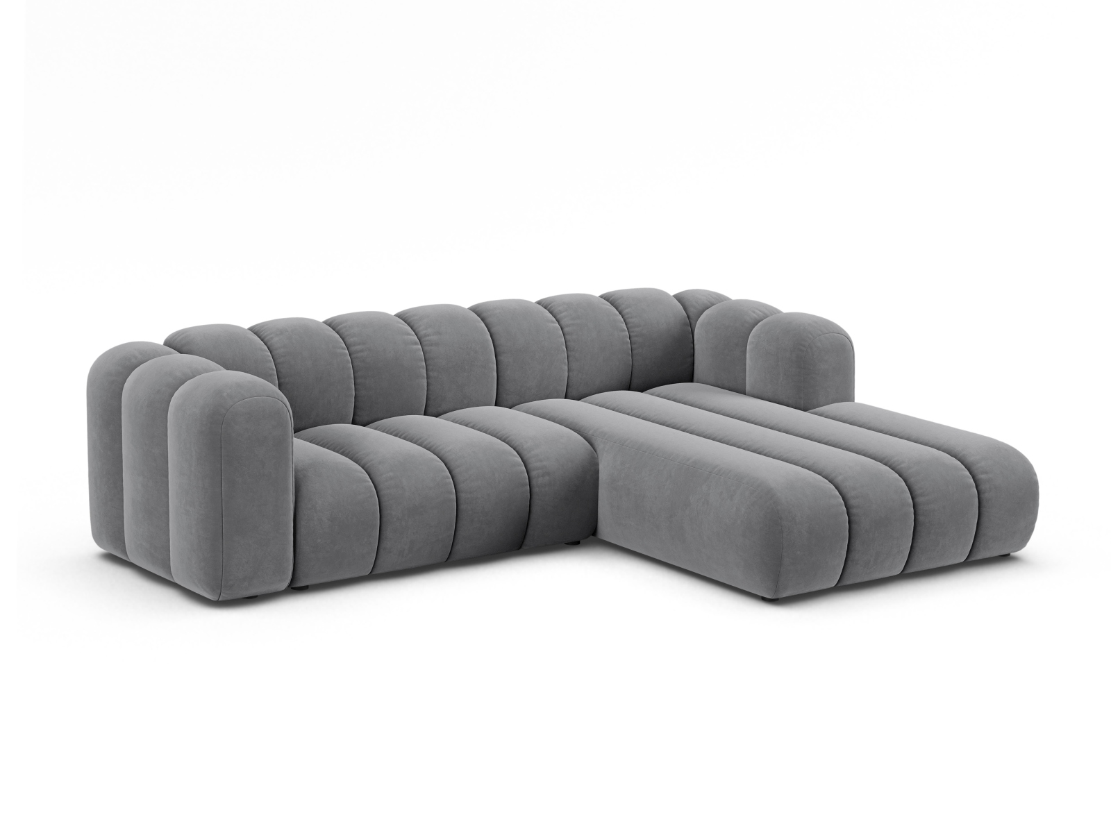 Velvet Modular Right Corner Sofa, "Lupine", 4 Seats, 260x177x70