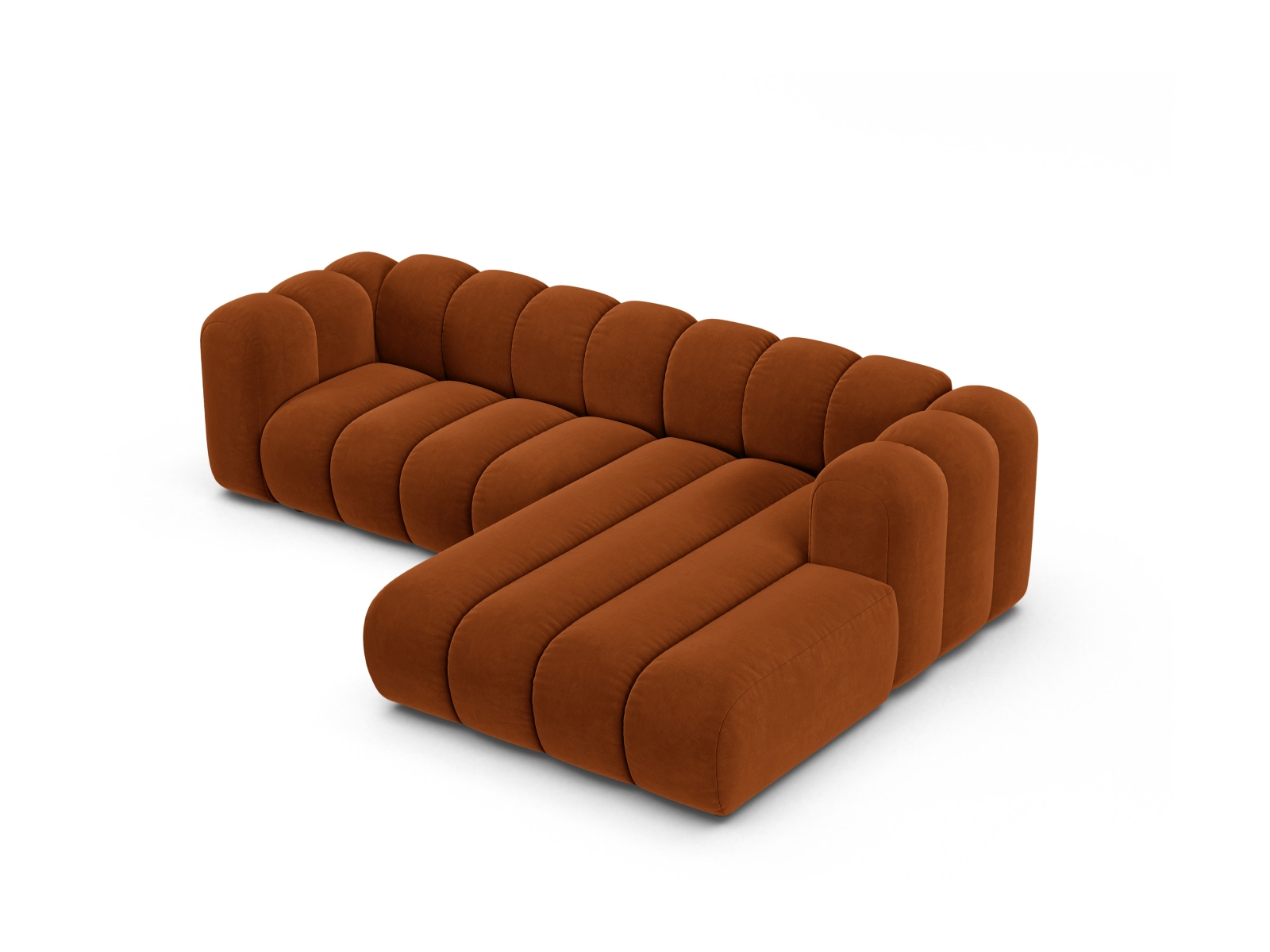 Velvet Modular Right Corner Sofa, "Lupine", 4 Seats, 260x177x70