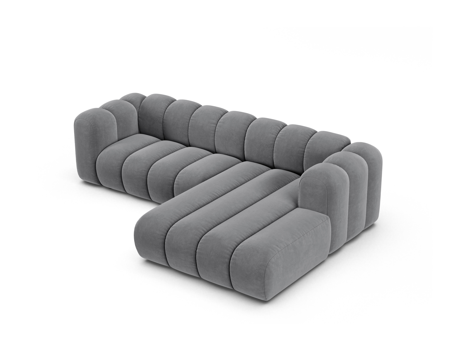Velvet Modular Right Corner Sofa, "Lupine", 4 Seats, 260x177x70