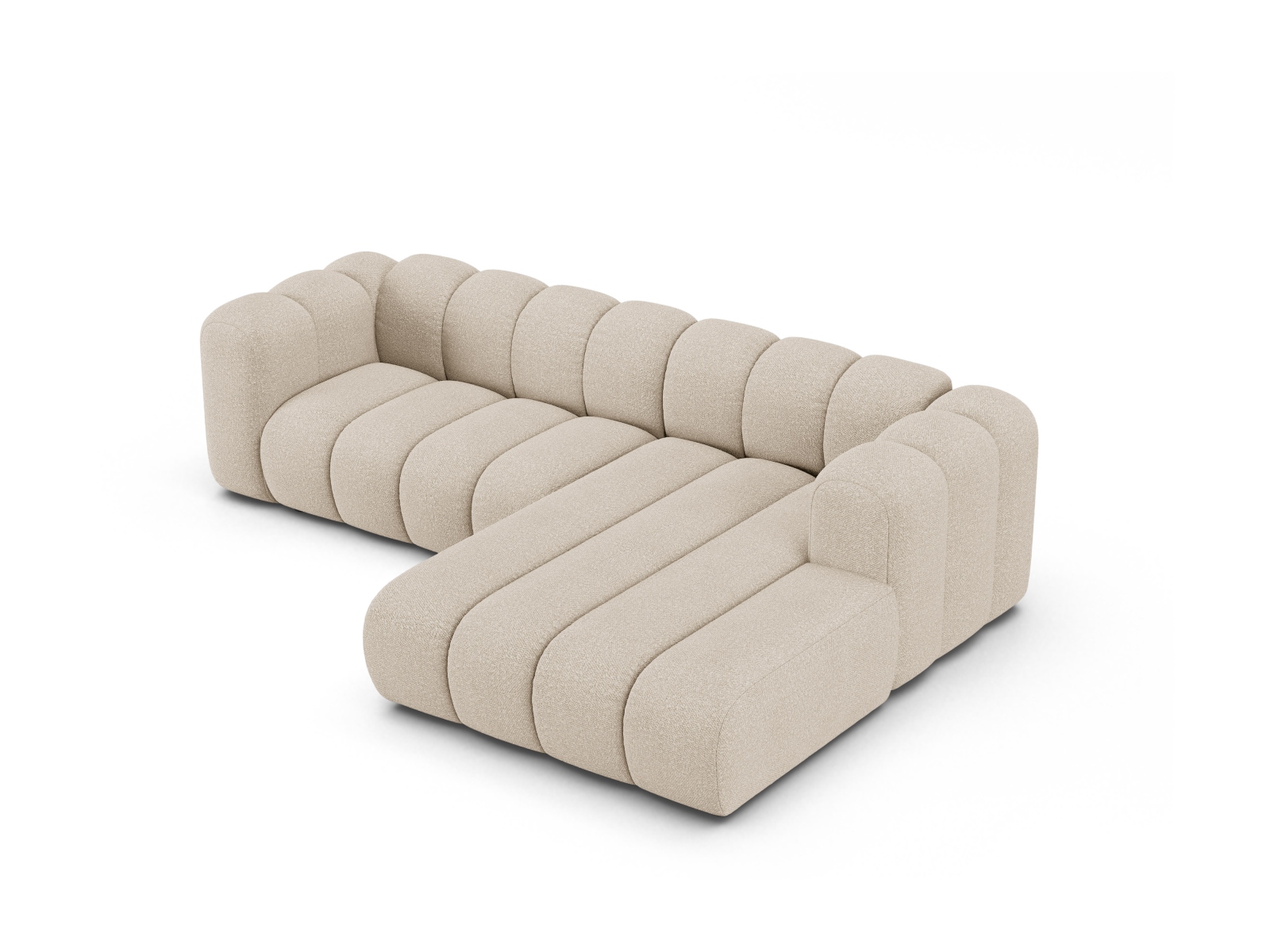 Boucle Modular Right Corner Sofa, "Lupine", 4 Seats, 260x177x70