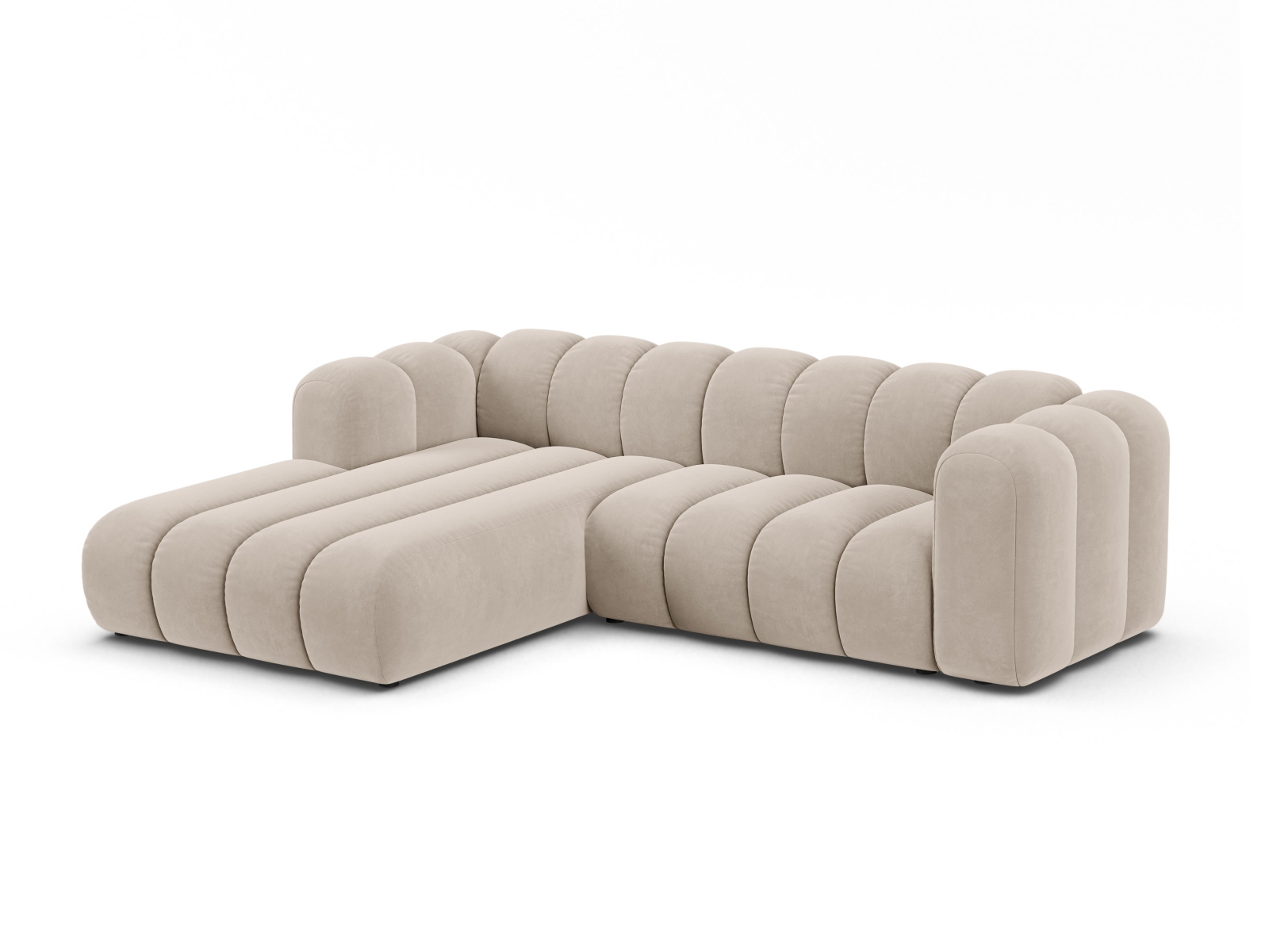 Velvet Modular Left Corner Sofa, "Lupine", 4 Seats, 260x177x70