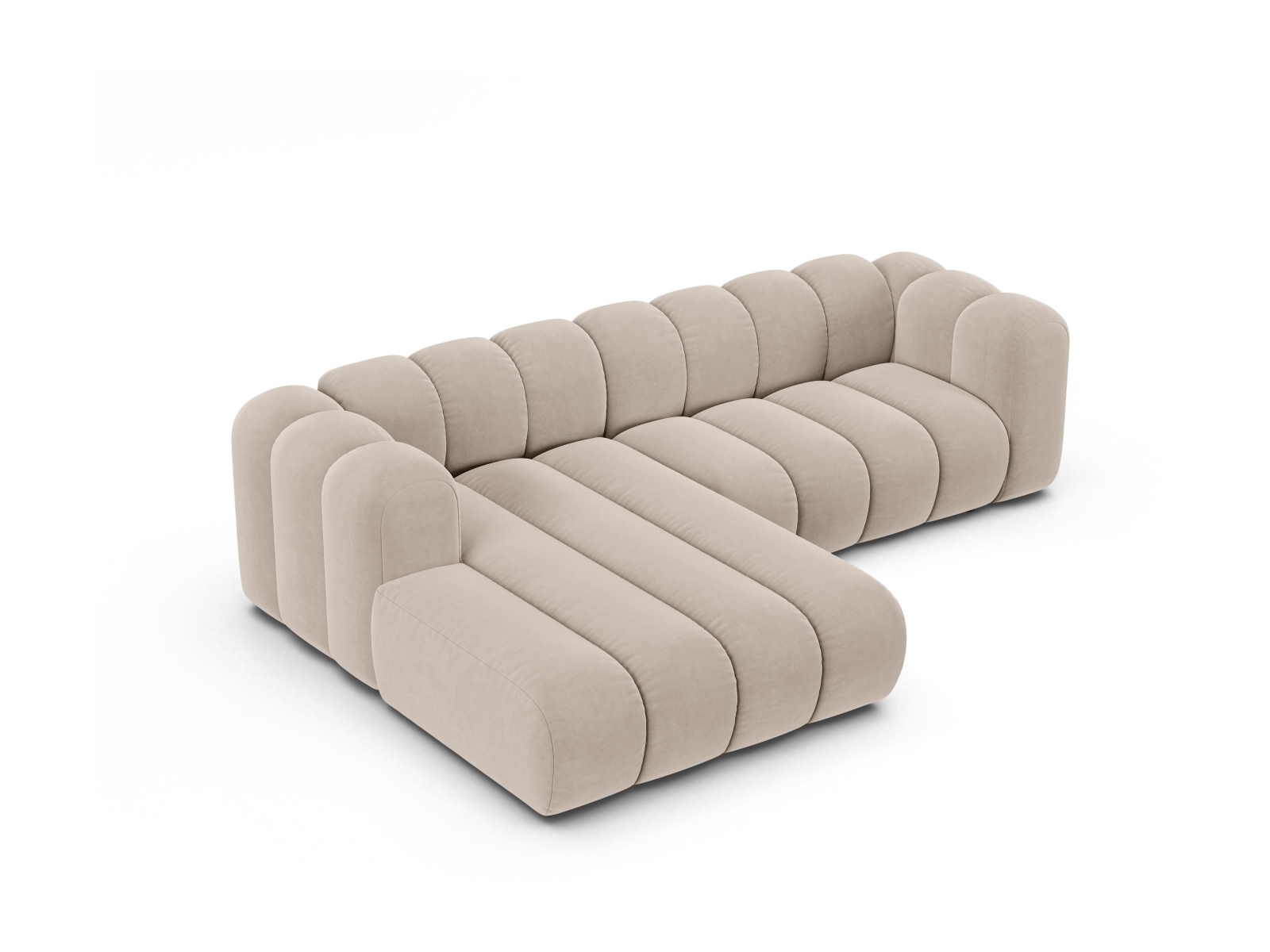 Velvet Modular Left Corner Sofa, "Lupine", 4 Seats, 260x177x70