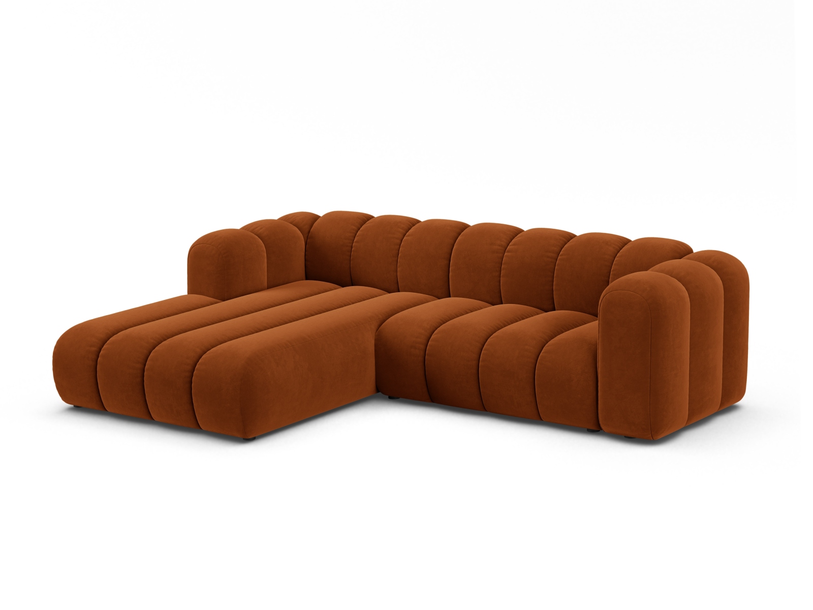 Velvet Modular Left Corner Sofa, "Lupine", 4 Seats, 260x177x70