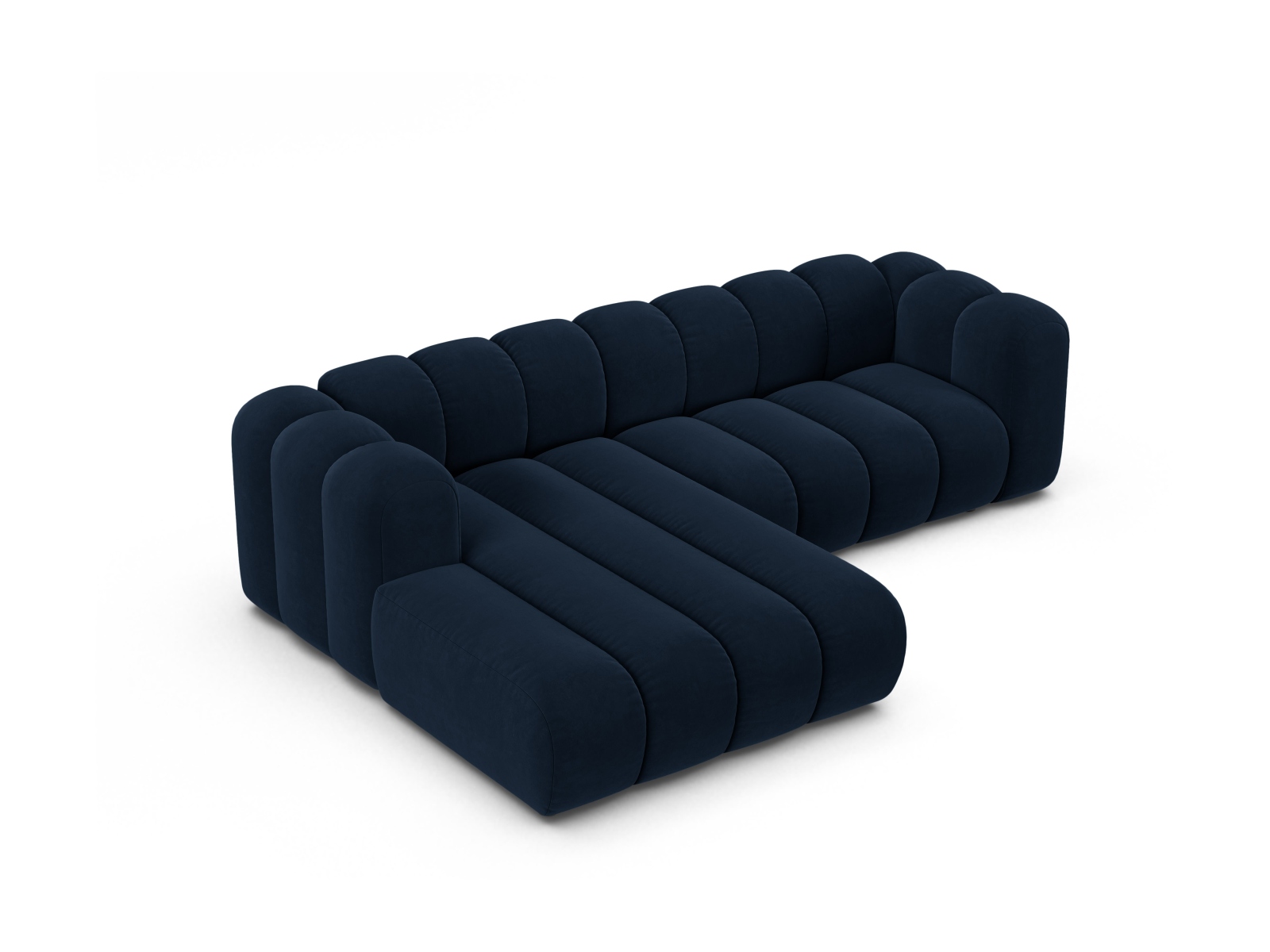 Velvet Modular Left Corner Sofa, "Lupine", 4 Seats, 260x177x70