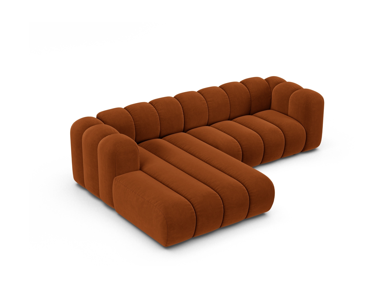 Velvet Modular Left Corner Sofa, "Lupine", 4 Seats, 260x177x70