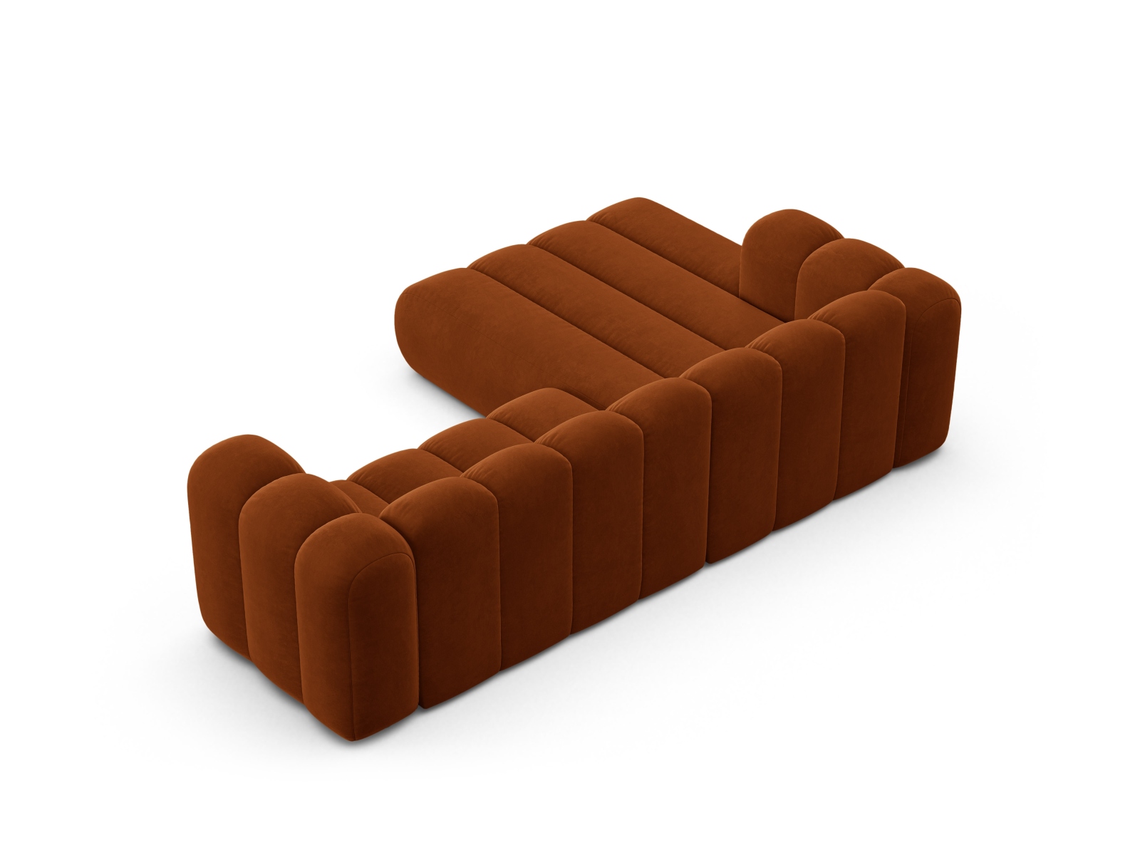 Velvet Modular Left Corner Sofa, "Lupine", 4 Seats, 260x177x70