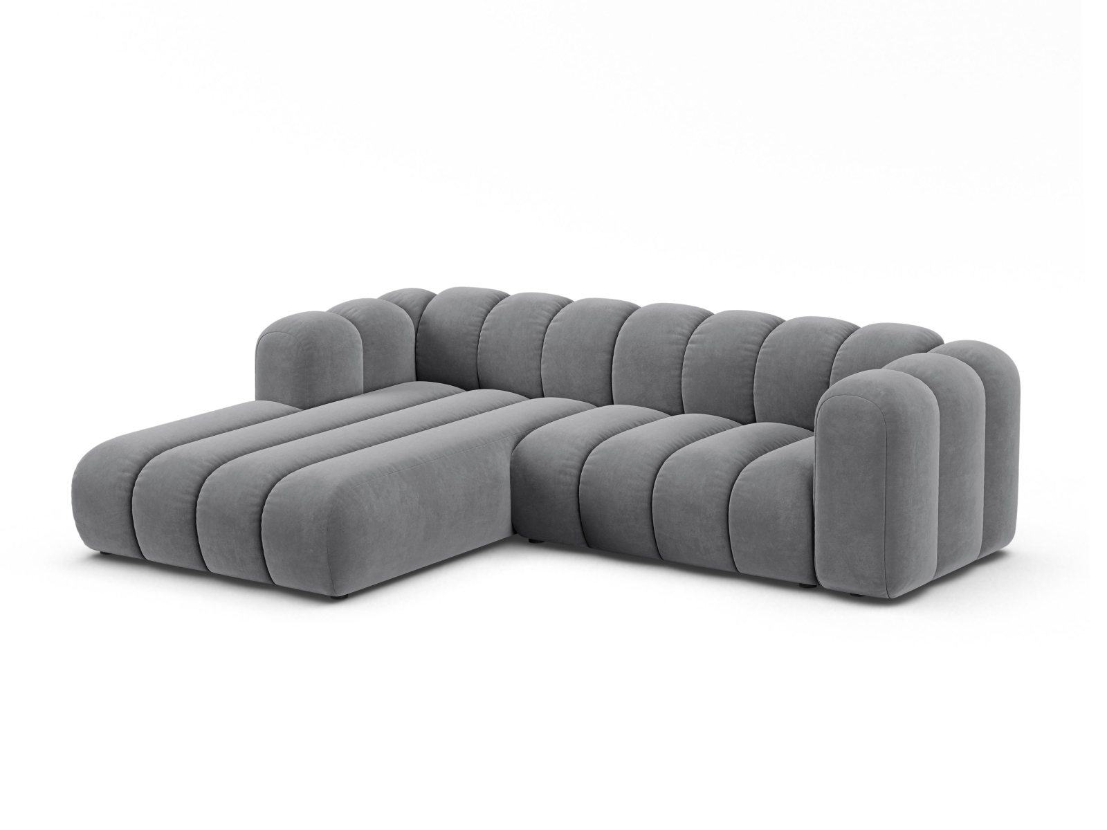 Velvet Modular Left Corner Sofa, "Lupine", 4 Seats, 260x177x70