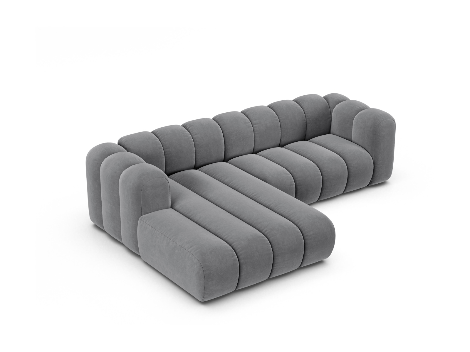 Velvet Modular Left Corner Sofa, "Lupine", 4 Seats, 260x177x70