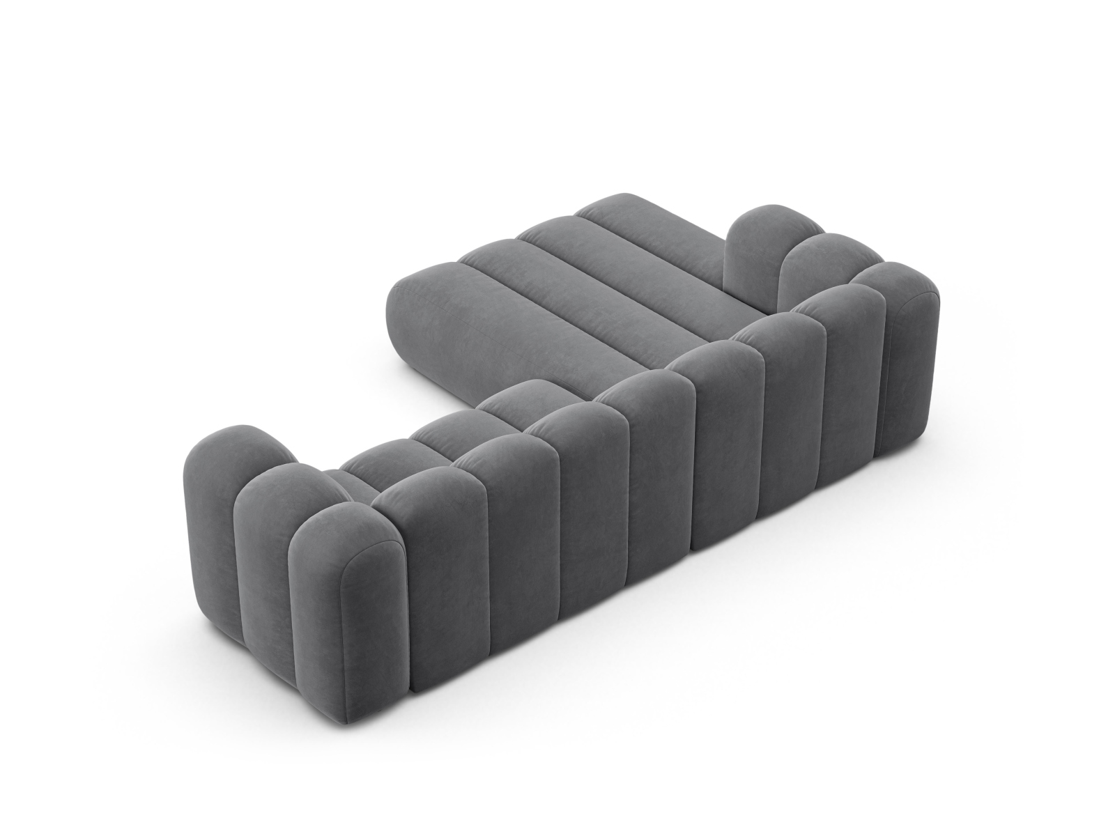Velvet Modular Left Corner Sofa, "Lupine", 4 Seats, 260x177x70