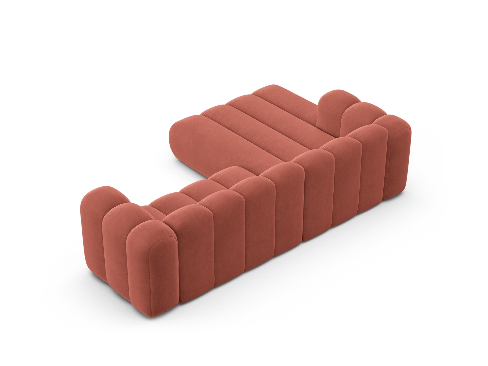 Velvet Modular Left Corner Sofa, "Lupine", 4 Seats, 260x177x70