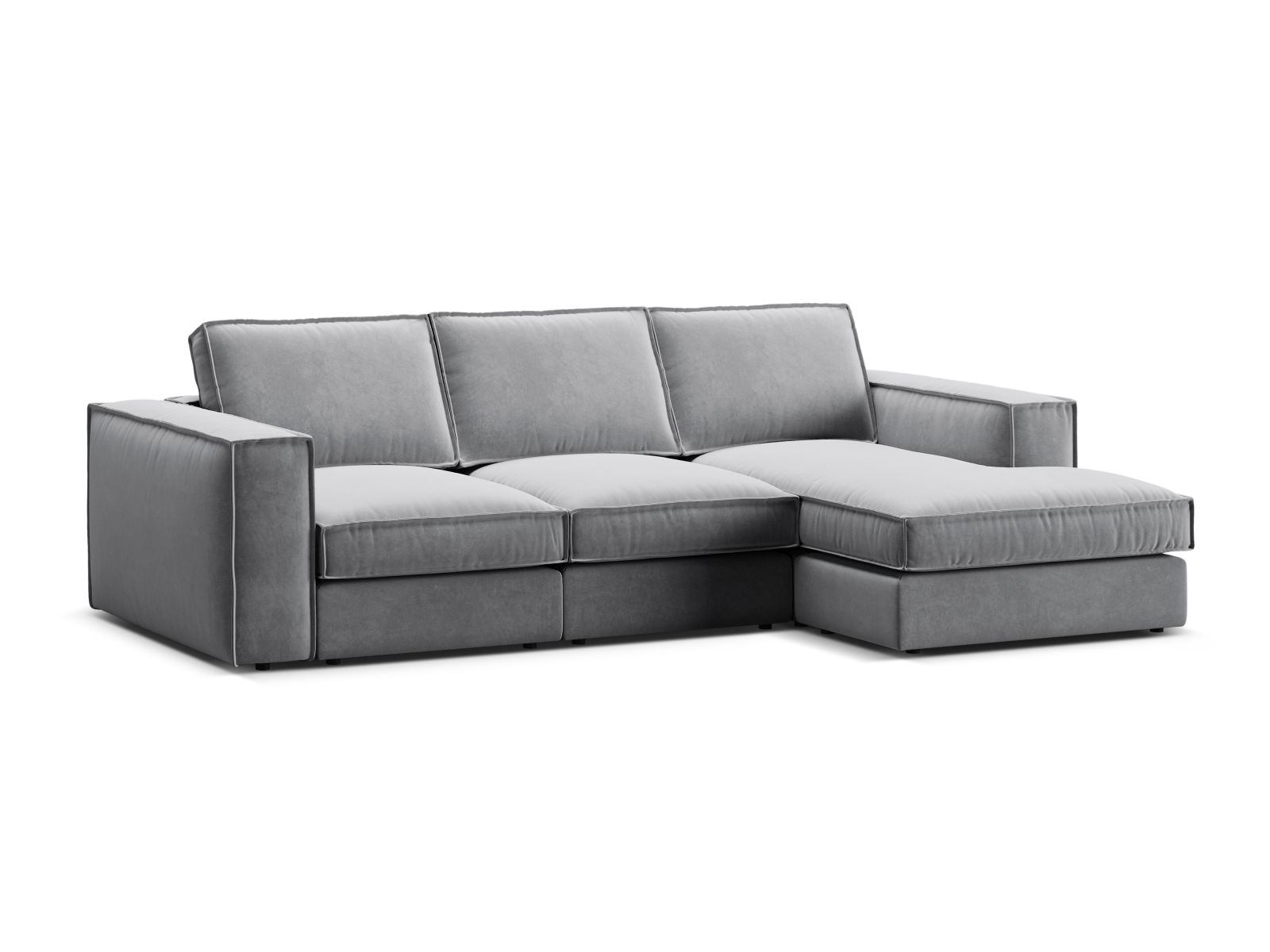 Velvet Modular Right Corner Sofa, "Pola", 3 Seats, 284x158x88