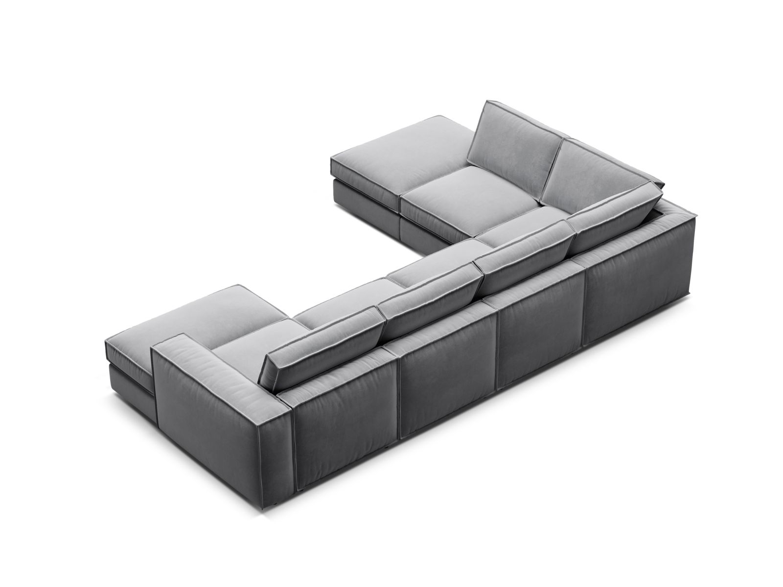 Velvet Modular Panoramic Left Corner Sofa, "Pola", 5 Seats, 362x259x88
