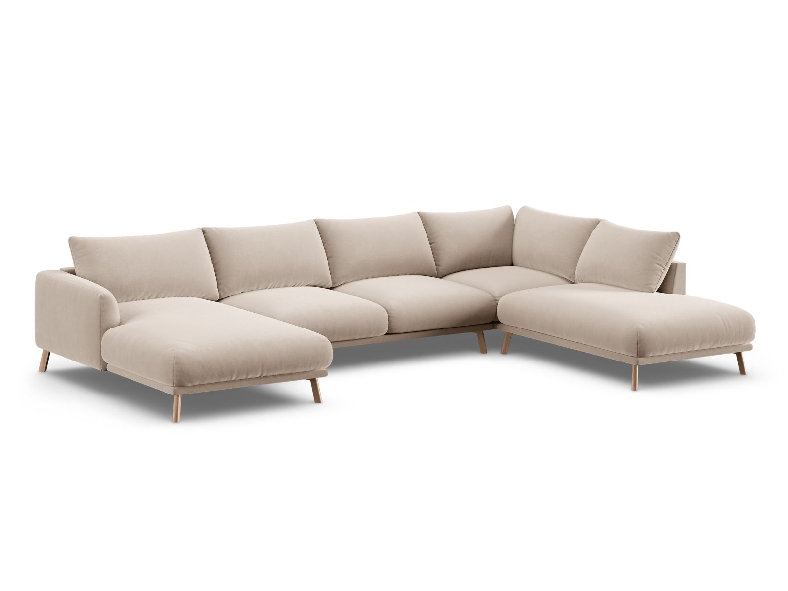 Velvet Panoramic Right Corner Sofa, "Naomi", 6 Seats, 365x235x75