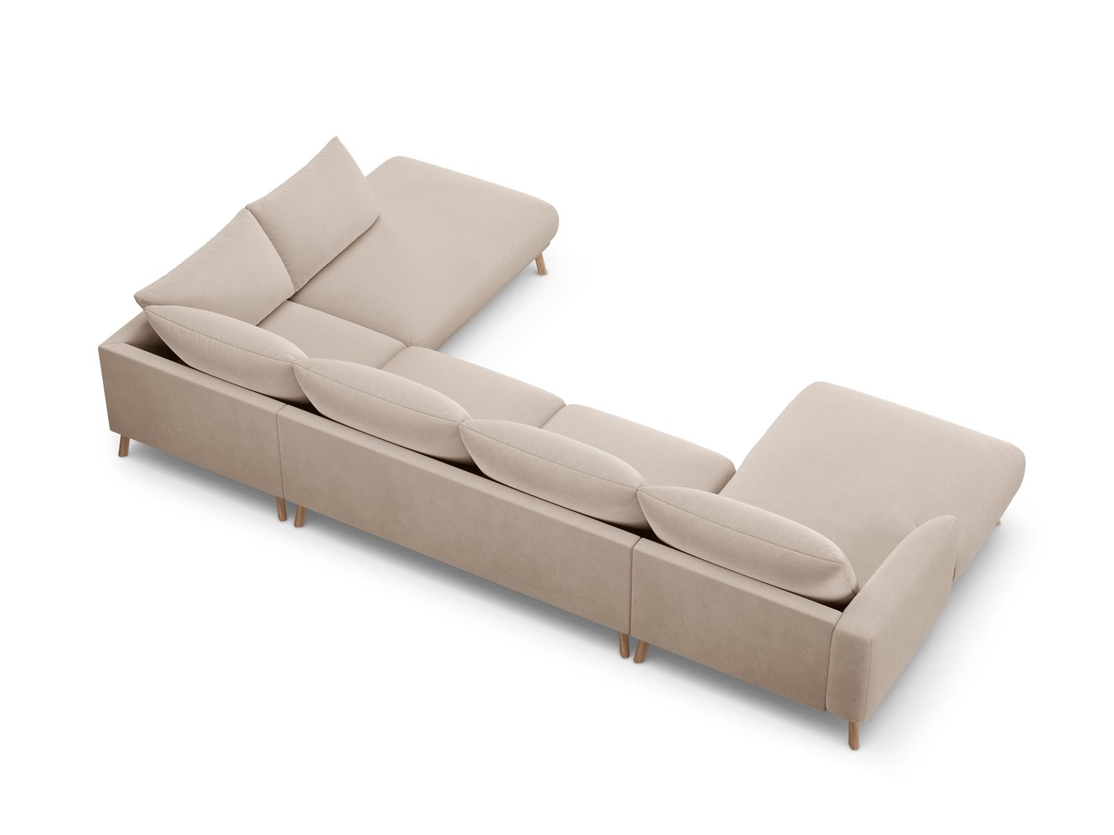 Velvet Panoramic Right Corner Sofa, "Naomi", 6 Seats, 365x235x75