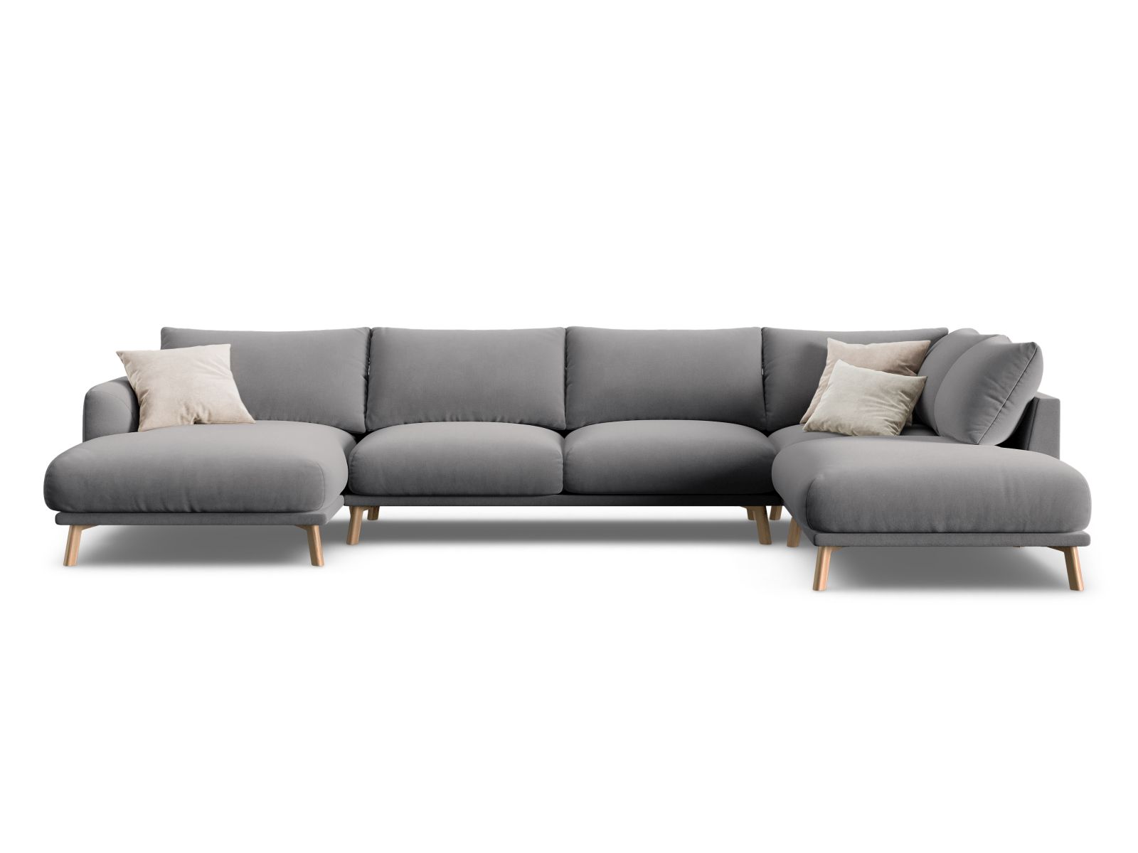 Velvet Panoramic Right Corner Sofa, "Naomi", 6 Seats, 365x235x75