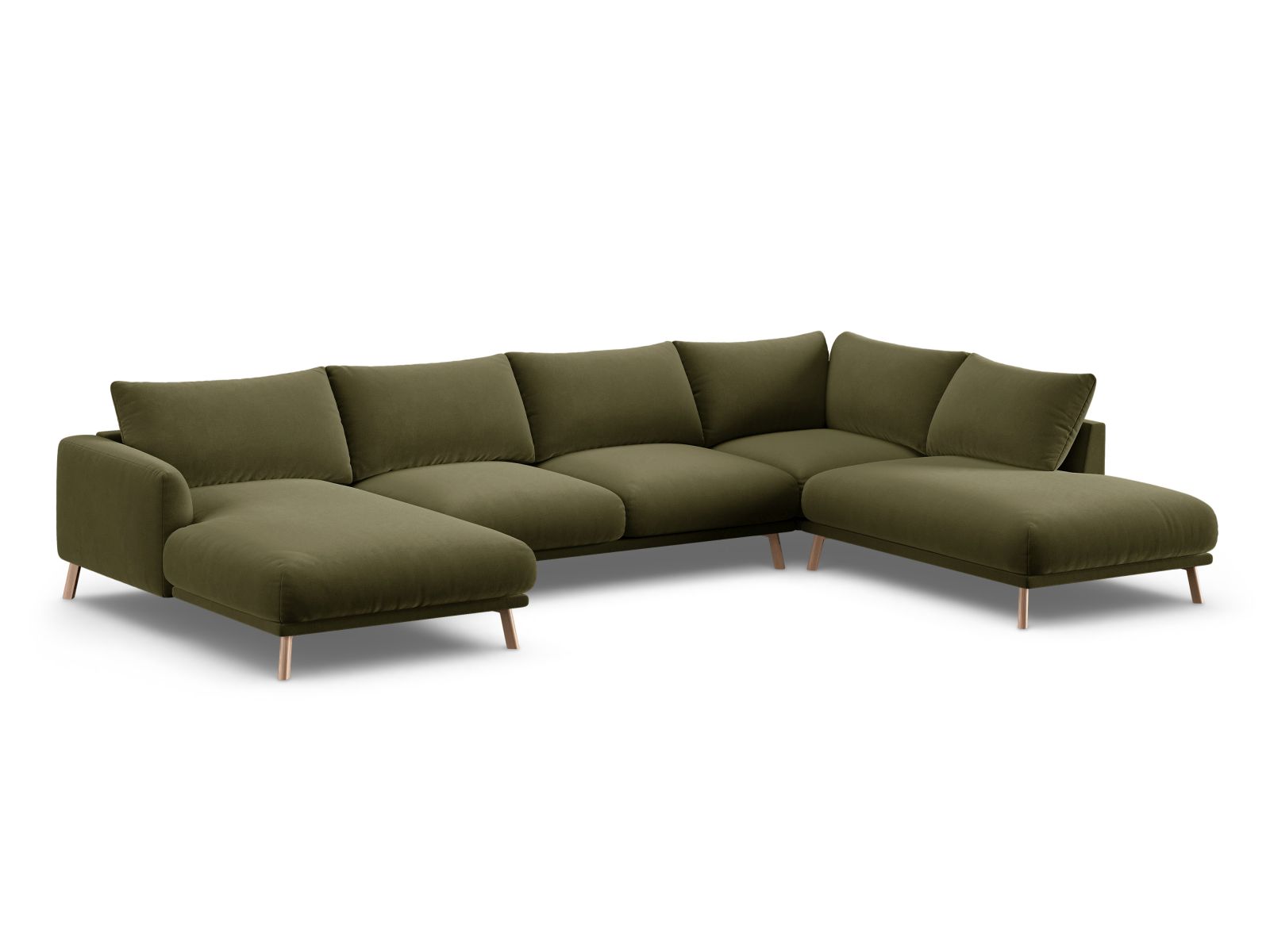 Velvet Panoramic Right Corner Sofa, "Naomi", 6 Seats, 365x235x75