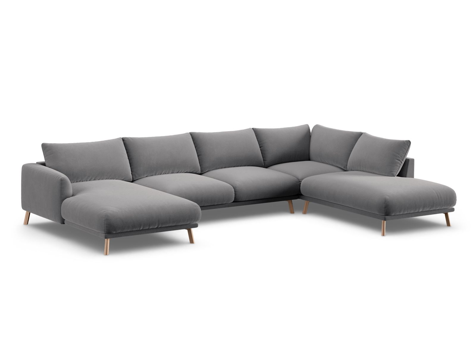 Velvet Panoramic Right Corner Sofa, "Naomi", 6 Seats, 365x235x75