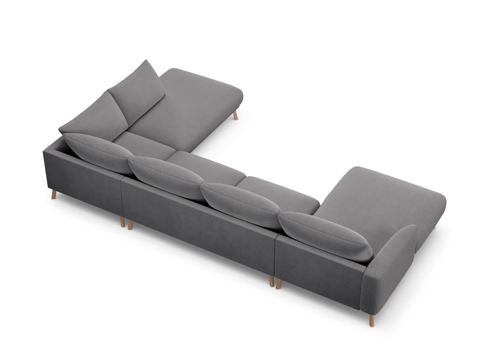 Velvet Panoramic Right Corner Sofa, "Naomi", 6 Seats, 365x235x75