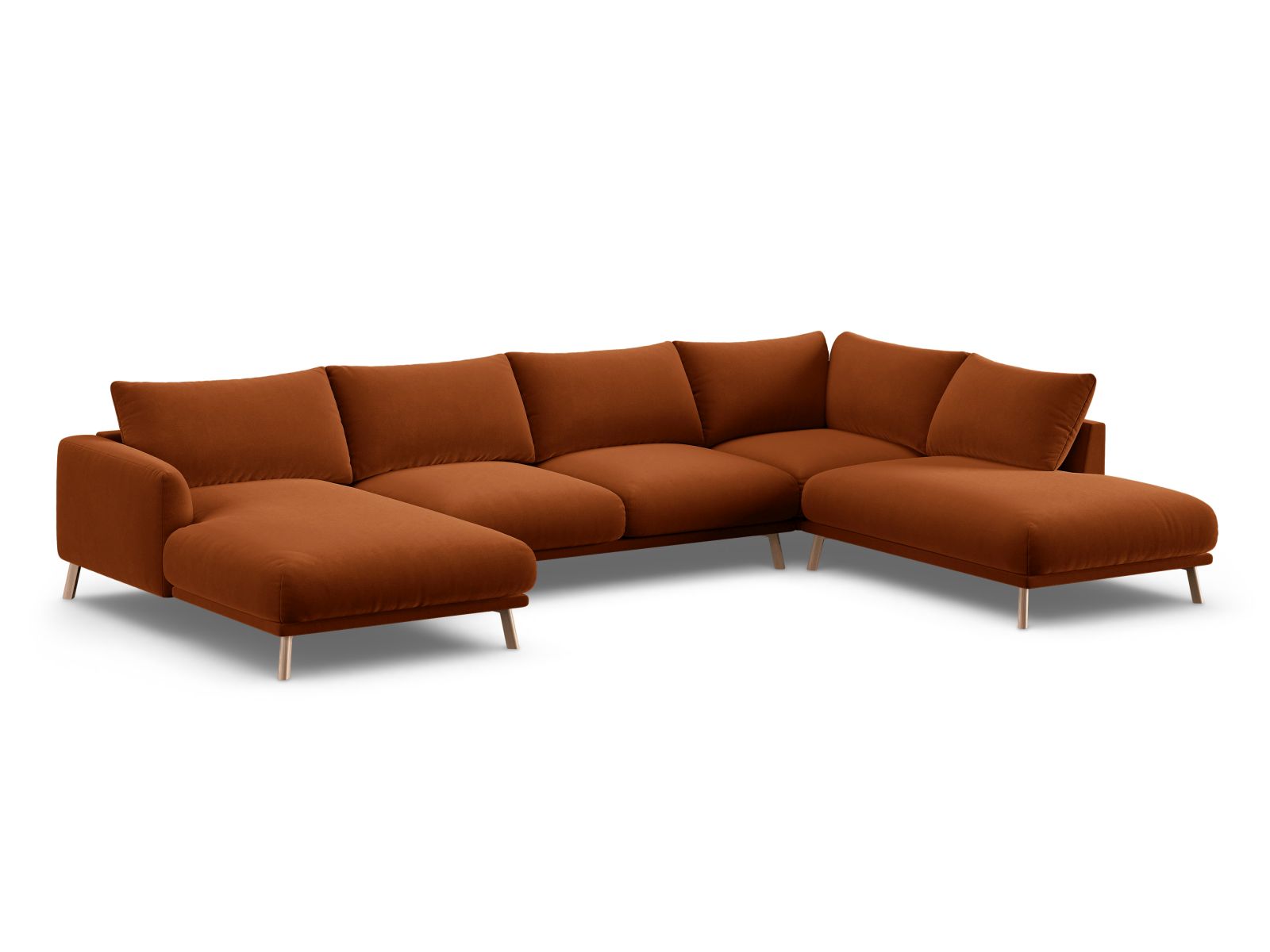 Velvet Panoramic Right Corner Sofa, "Naomi", 6 Seats, 365x235x75