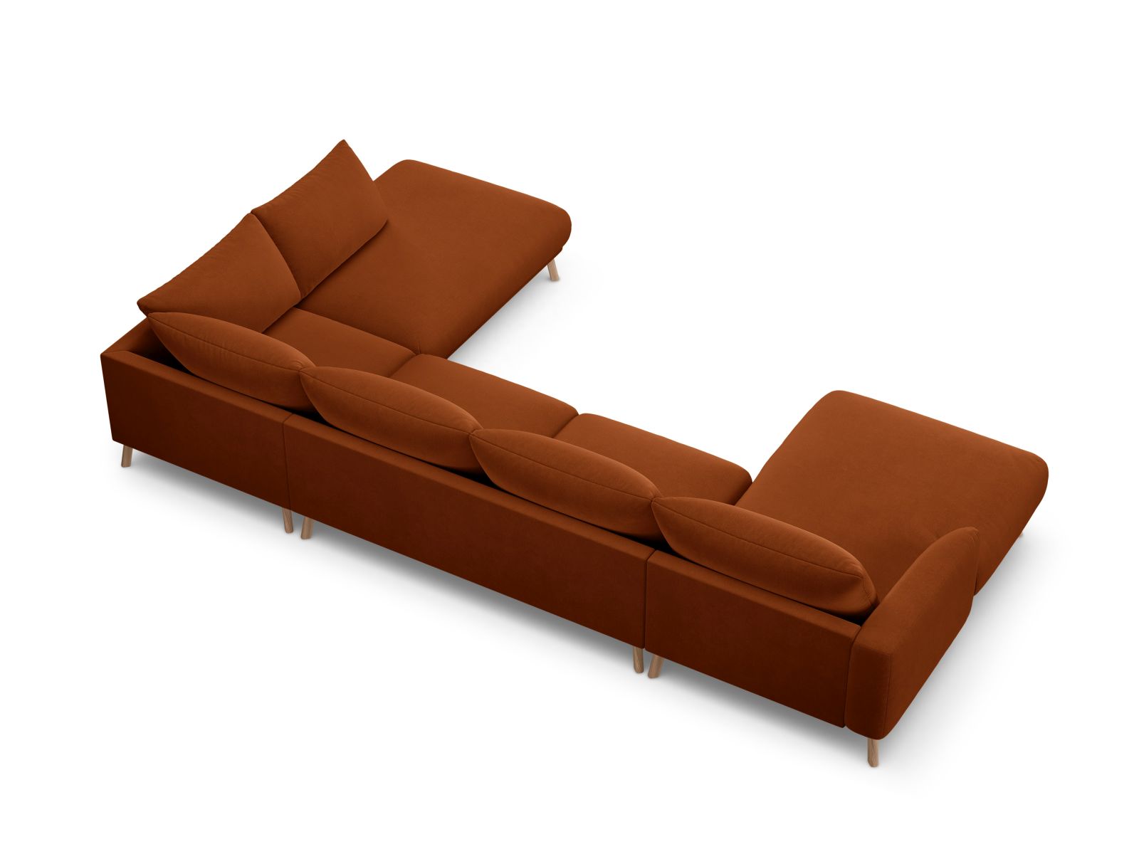 Velvet Panoramic Right Corner Sofa, "Naomi", 6 Seats, 365x235x75