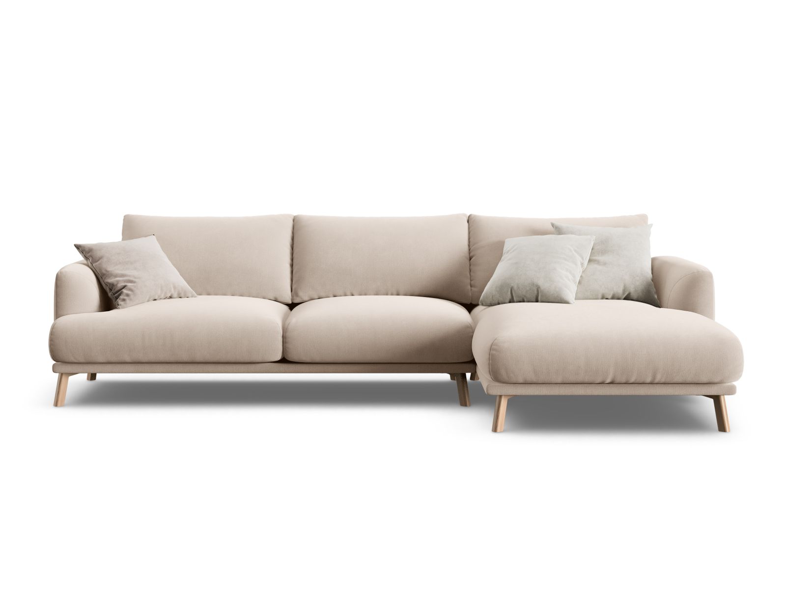 Velvet Right Corner Sofa, "Naomi", 4 Seats, 285x170x75